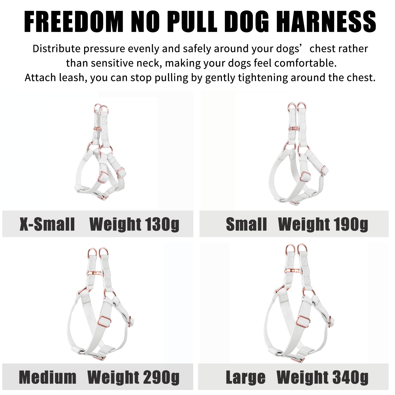 Soft Leather No Pull Dog Harness - Adjustable Step In Dog Harness With Rose Gold Heavy Duty Metal Buckle, Freedom Nylon Dog Halter Vests For Small Medium Large Dogs Easy Walking Training (White,S)