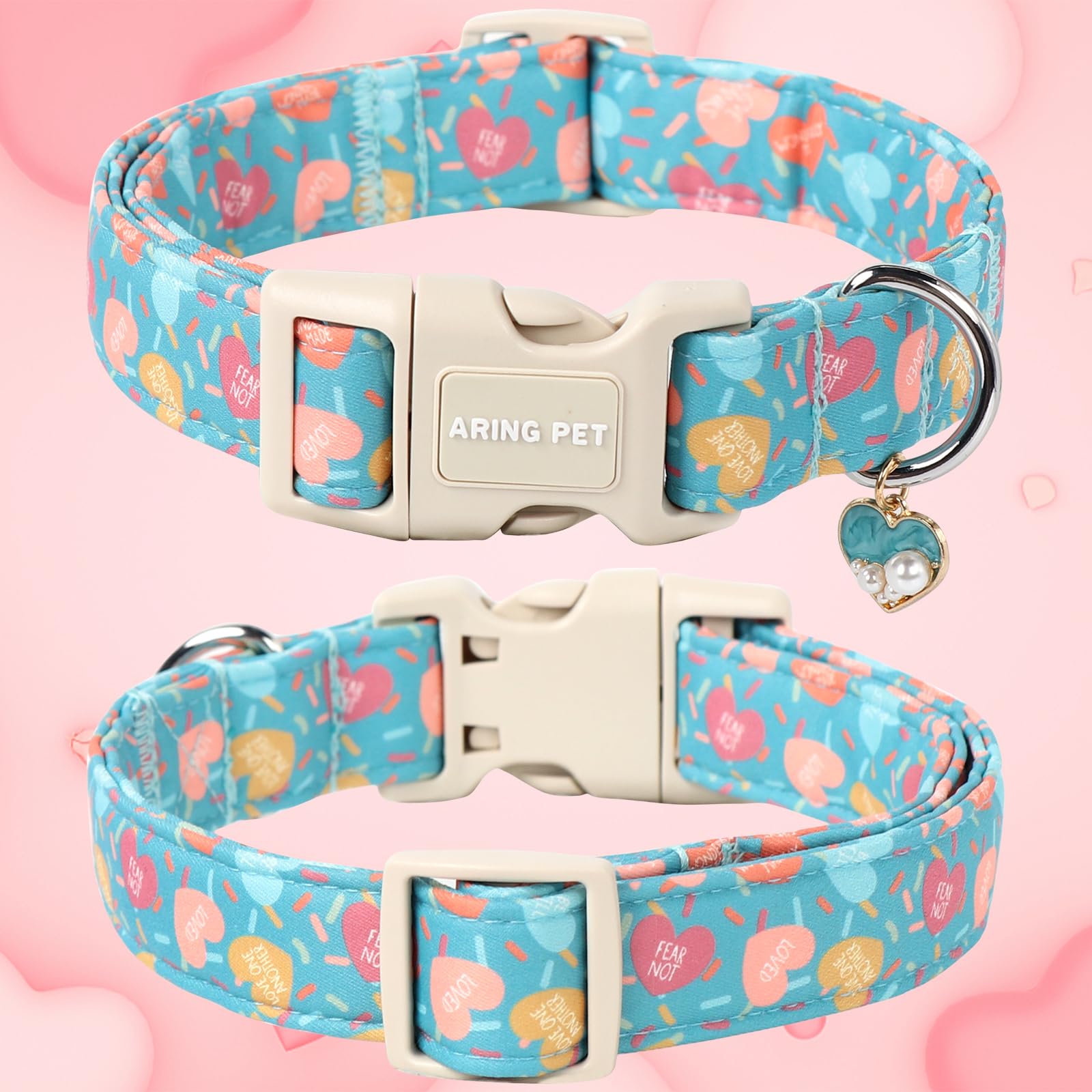 Aring Pet Valentine'S Day Dog Collar-Cute Blue Heart Dog Collars, Adjustable Valentine Heart Pet Collars Puppy Collar With Quick