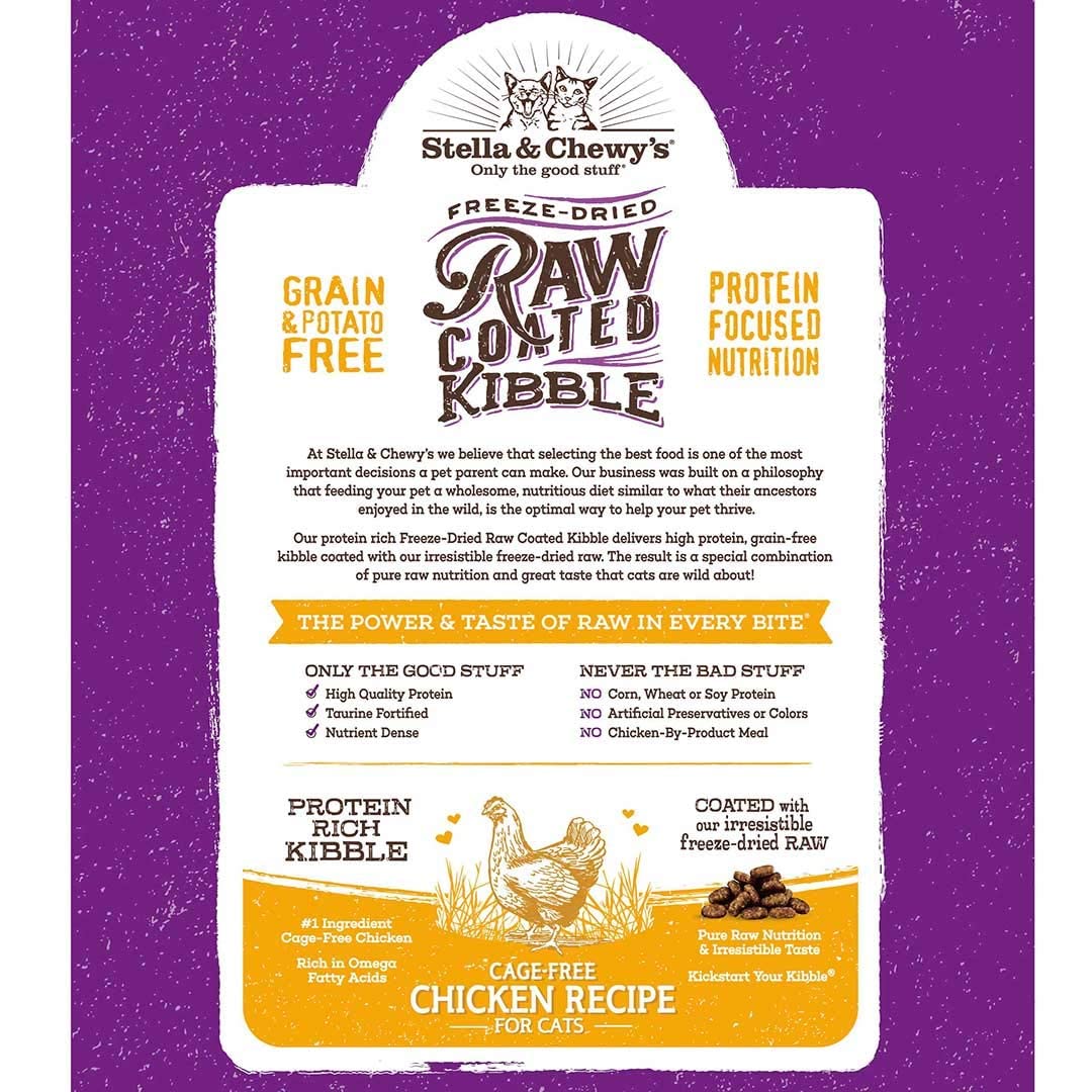 Stella & Chewys Raw Coated Cat Food - High Protein, Grain-Free Kibble with Cage-Free Chicken - Premium Digestive Support with P