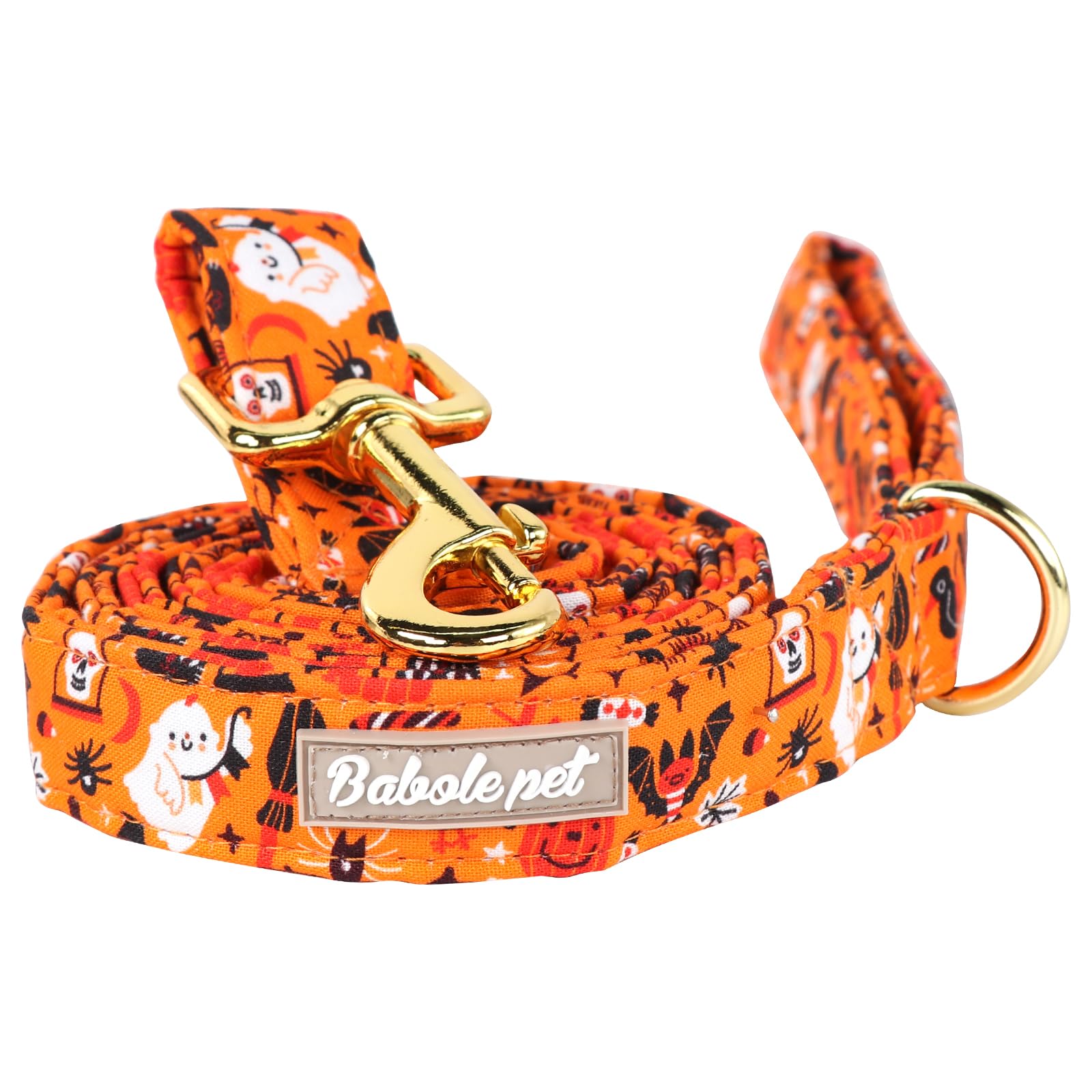 Babole Pet Halloween Dog Leash - Durable Handmade Orange & Gold Pumpkin Design With Soft Handle, Manual Adjustment, Matching Col