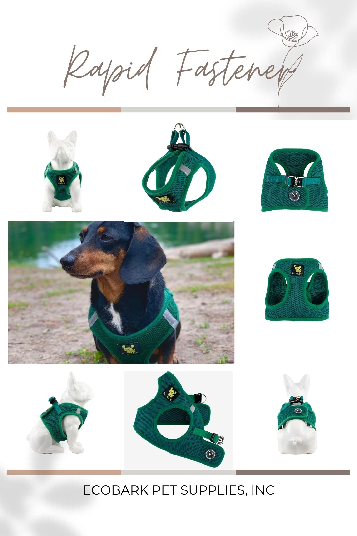 Ecobark Dog Harness - Teacup Dog Harnesses For Xxxs, Xxs, Xs, And Small Dogs - Step In Soft Mini Body Halter - Puppy Harness- Toy Breed Dog Harness Vest Under 5 Pounds Lbs (Xxxs, Forest Green)
