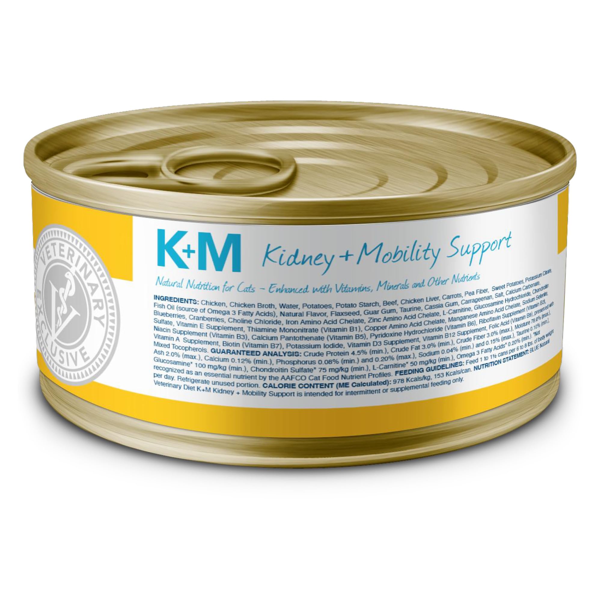 Blue Buffalo Natural Veterinary Diet K+M Wet Cat Food, Kidney + Mobility Support Formula, Veterinarian Prescription Required, Ch