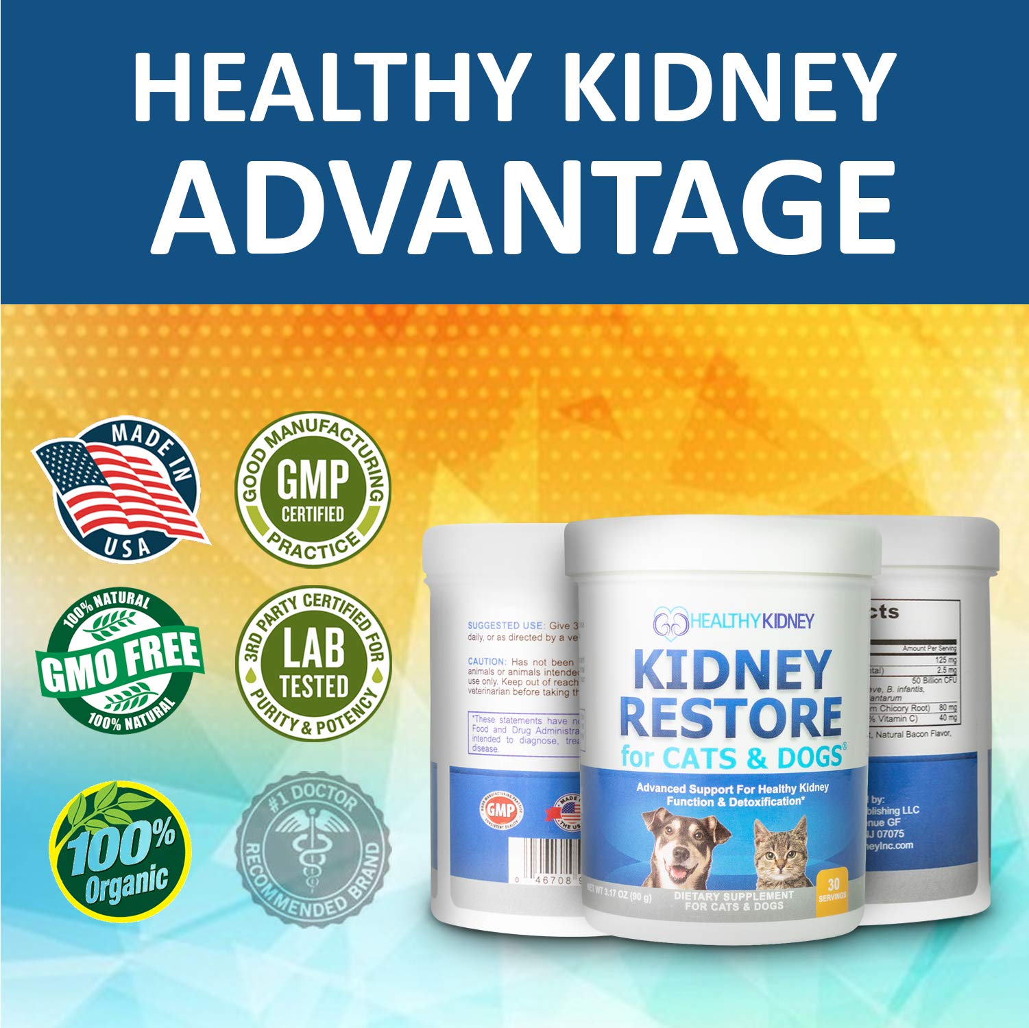 Kidney Support, Natural Renal Supplements to Support Pets, Feline, Canine Healthy Kidney Function and Urinary Track. Essential f