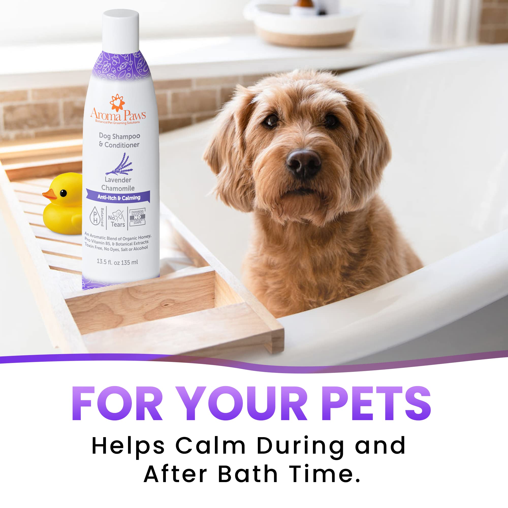 Aroma Paws Dog Shampoo And Conditioner - Aromatic Tearless Shampoo For Cleansing, Grooming, And Conditioning - Moisturizing Shampoo For Dogs And Puppies - Lavender Chamomile 13.5 Oz