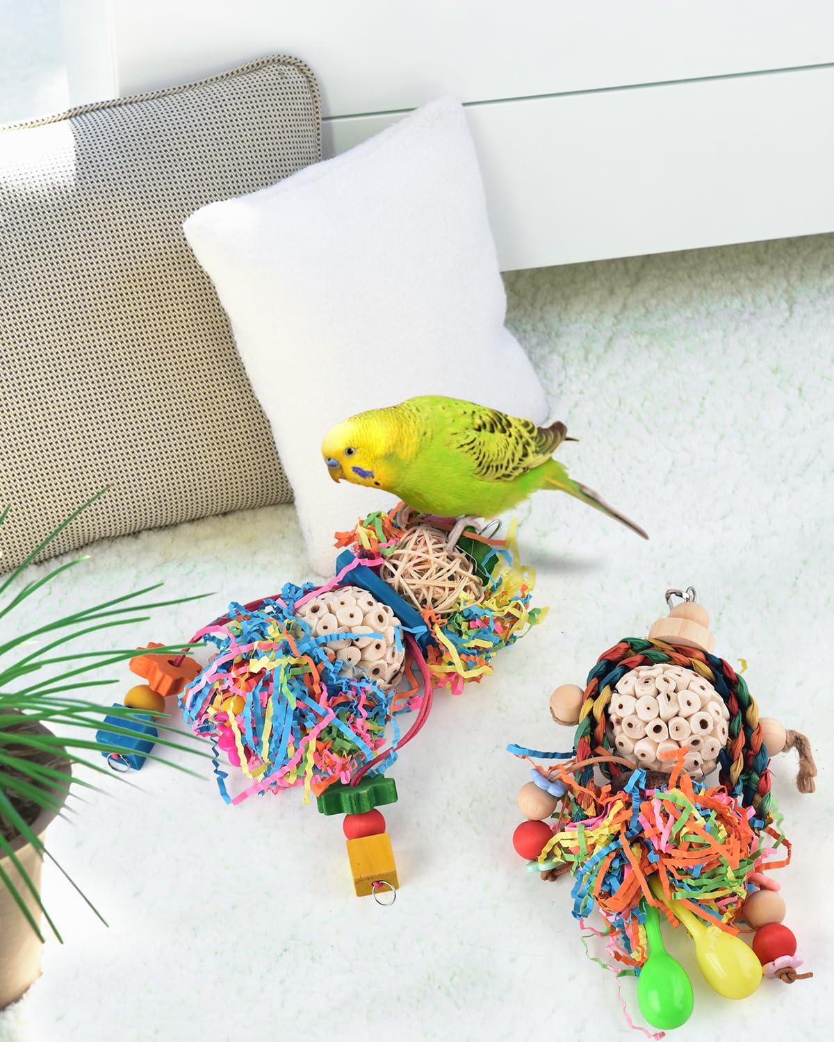 Bissap Conure Toys, 5 Pcs Parrot Foraging Shredder Hanging Toys Sola Balls With Sand Hammer Perch Swing Climbing Ladder For Smal