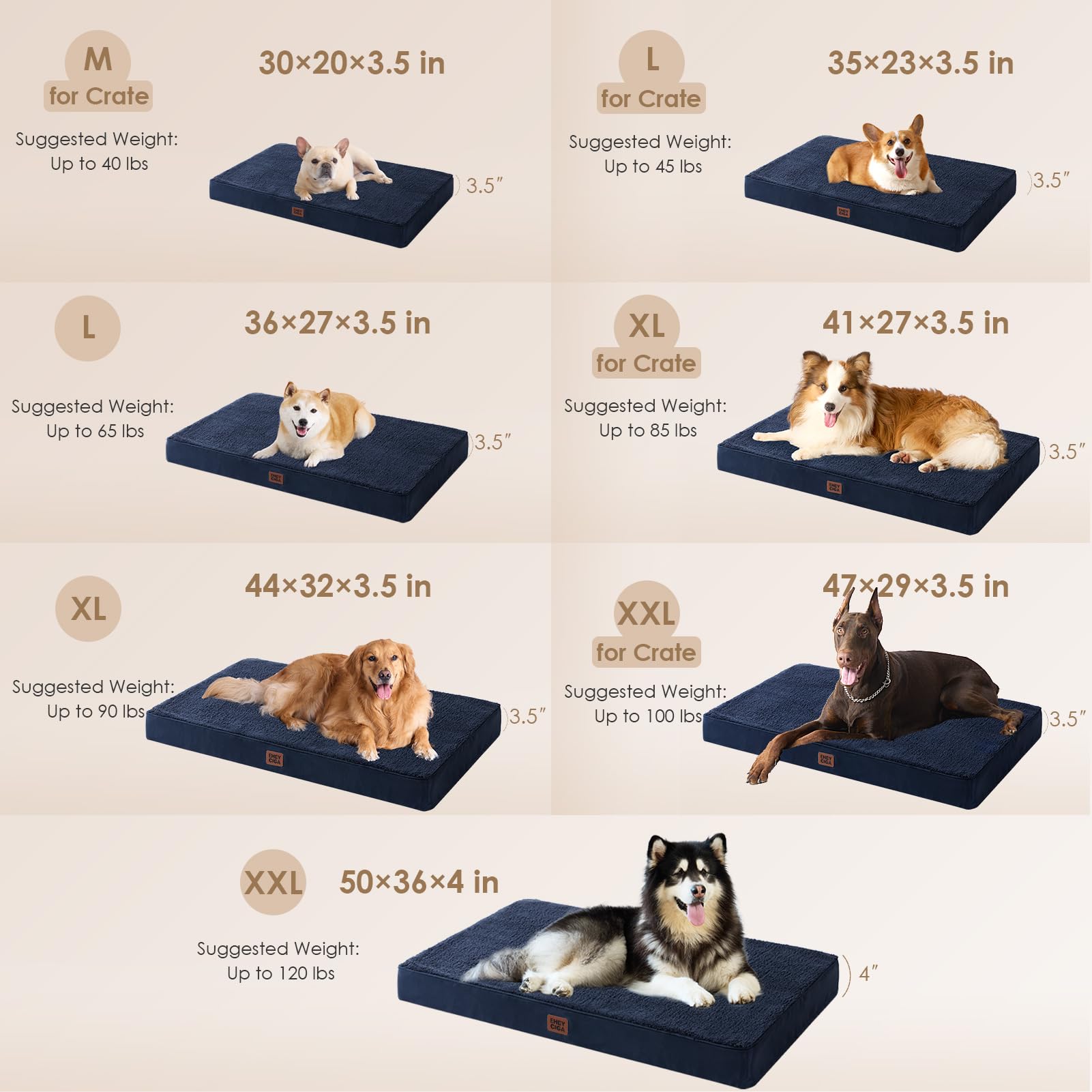 Eheyciga Orthopedic Dog Beds For Large Dogs With Removable Washable Cover, Navy, 36X27