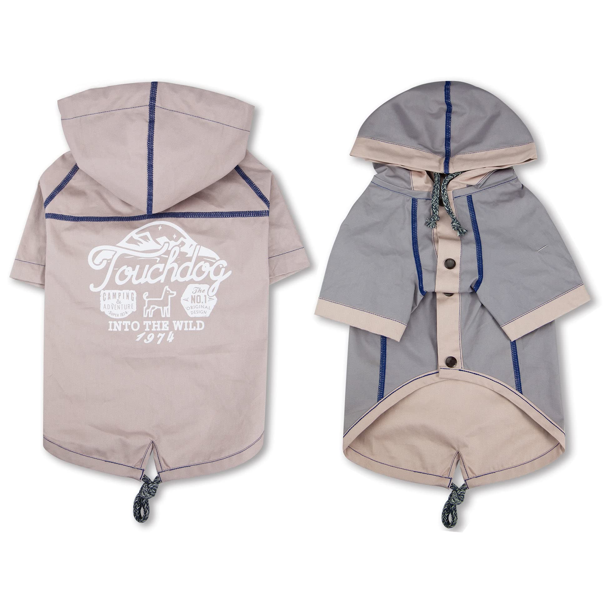 Touchdog 'Cloudburst' Reversible Dog Raincoat - Waterproof Dog Coat And Adjustable Rainbreaker Pet Raincoat Or Outdoor Dog Jacket With Built-In Hood