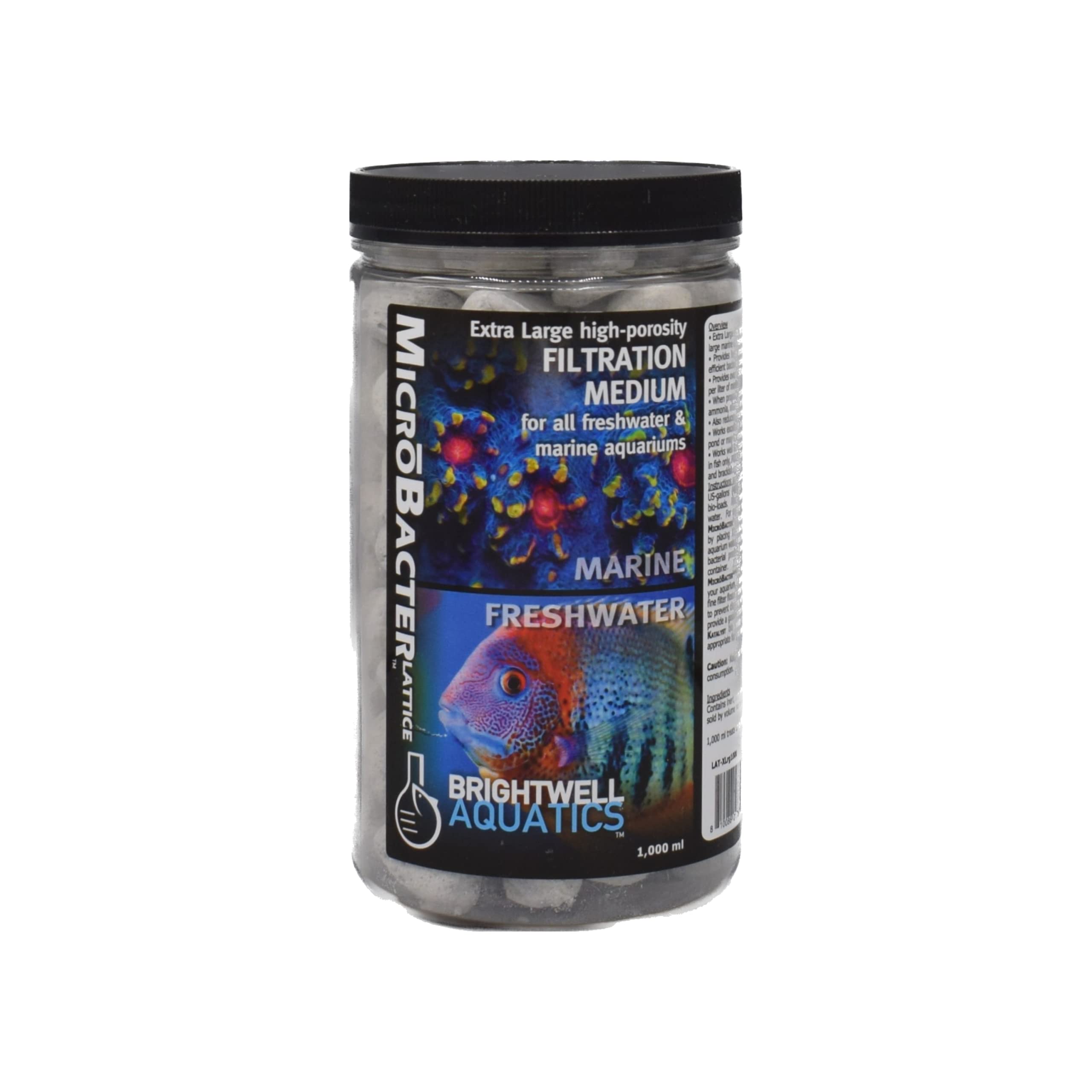 Brightwell Aquatics 'Microbacter Lattice-Xl', Extra Large Sized, High-Porosity Natural Filtration Media For Aquariums, 1000 Ml