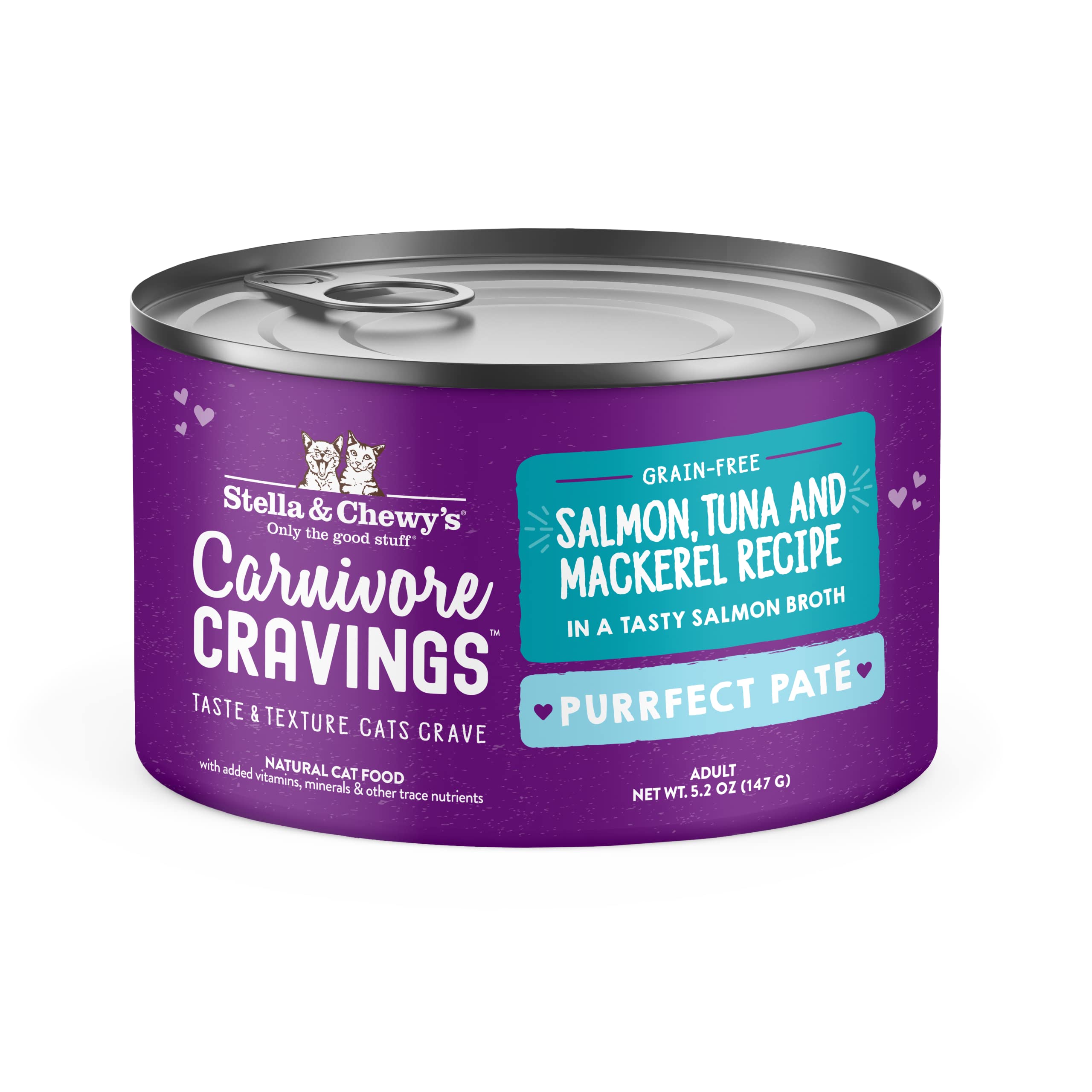 Stella & Chewys Carnivore Cravings Purrfect Pate Cans - Grain Free, Protein Rich Wet Cat Food - Salmon, Tuna & Mackerel Recipe 