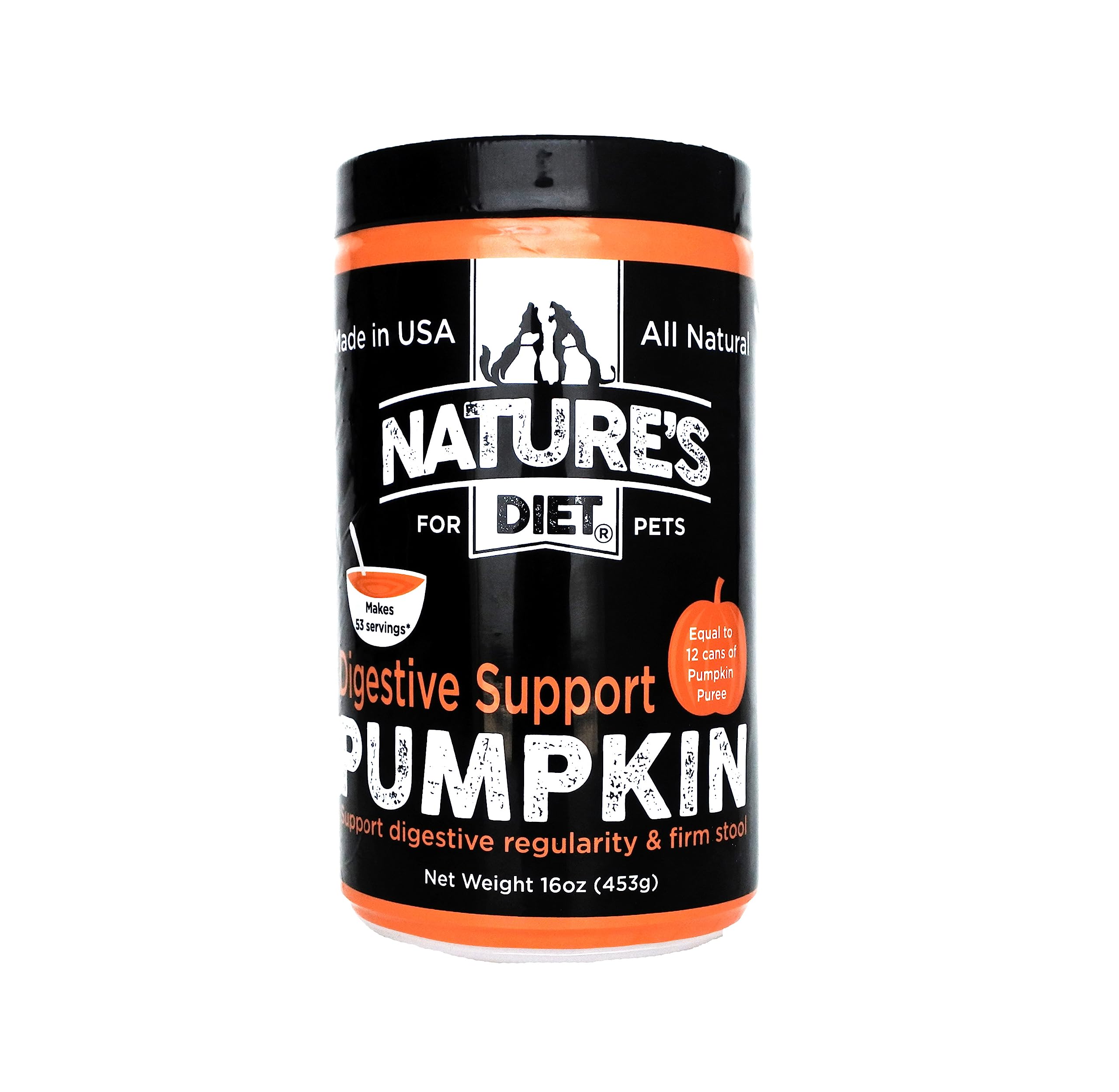 Natures Diet Pet Dried Pumpkin Powder Digestive Support Natural Fiber for Firm Stool, Regularity (16 oz = 53 Servings)