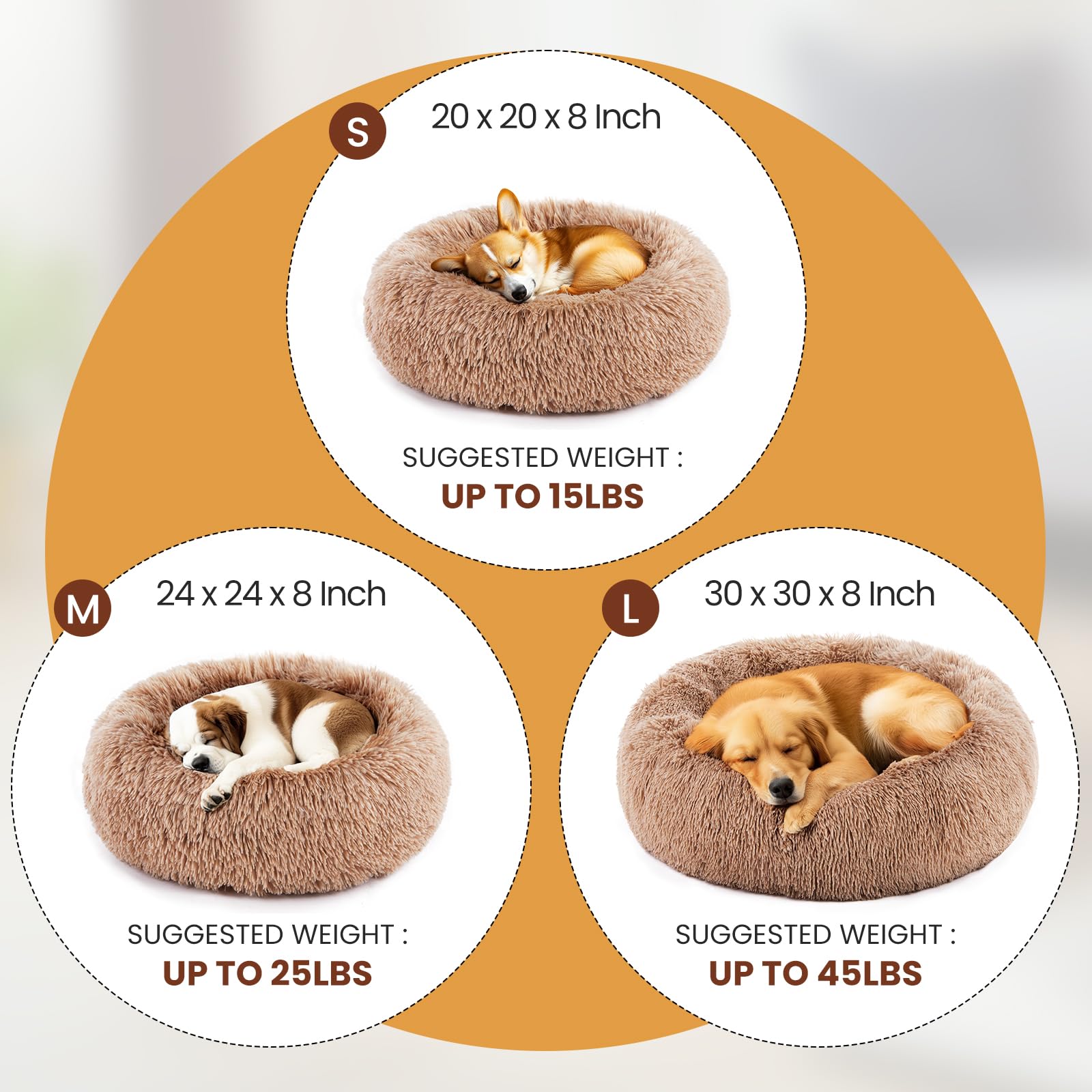 DUMOS Donut Dog Bed, Washable Dog Couch Bed with Removable Cover, Waterproof Pet Bed for Small Size Dogs, Memory Foam Pet Bed No