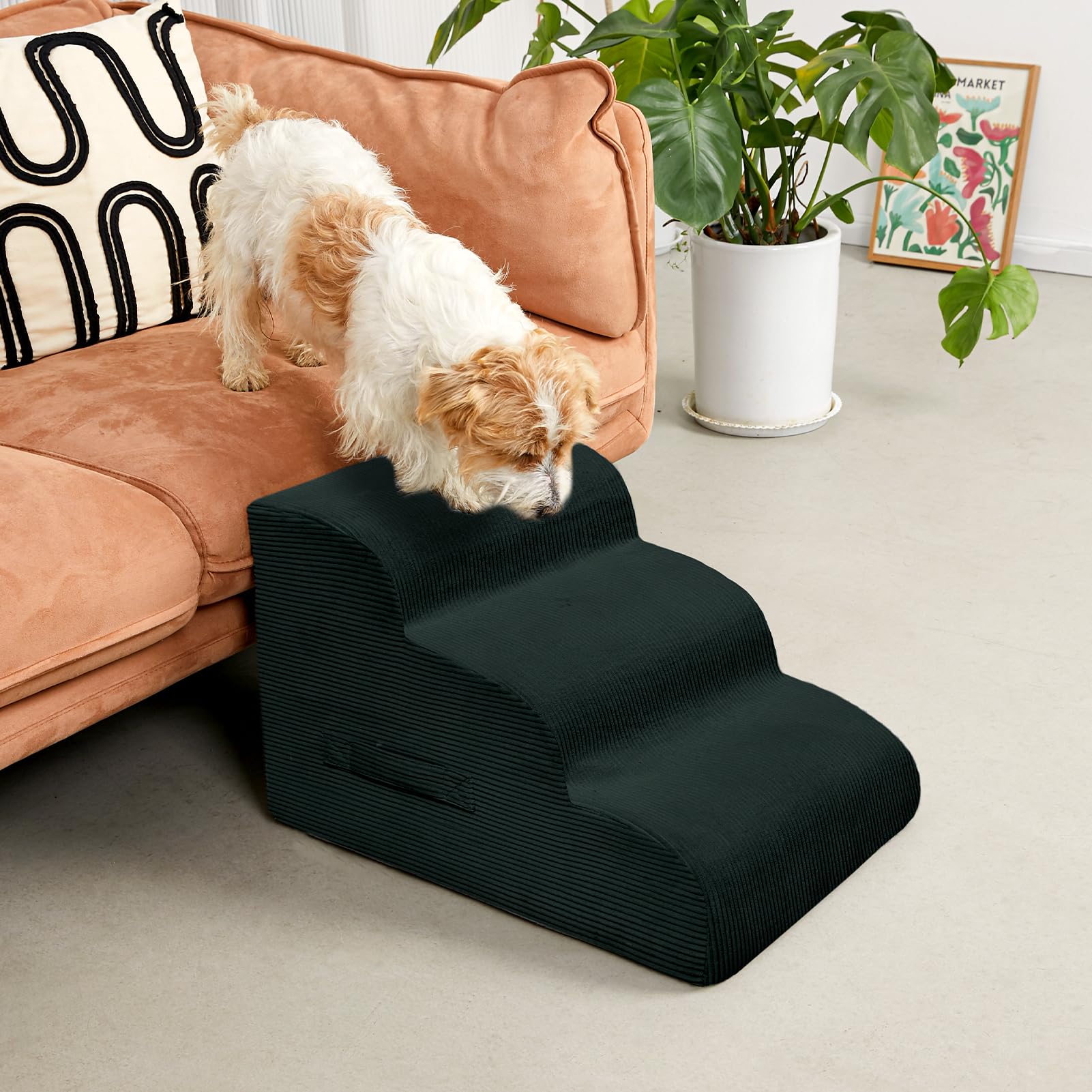 Mesa Lemon Dog Stairs Steps For High Bed, 3 Steps Pet Steps For Small Dogs Non-Slip Removable Washable Cover Ramp For Indoor Out