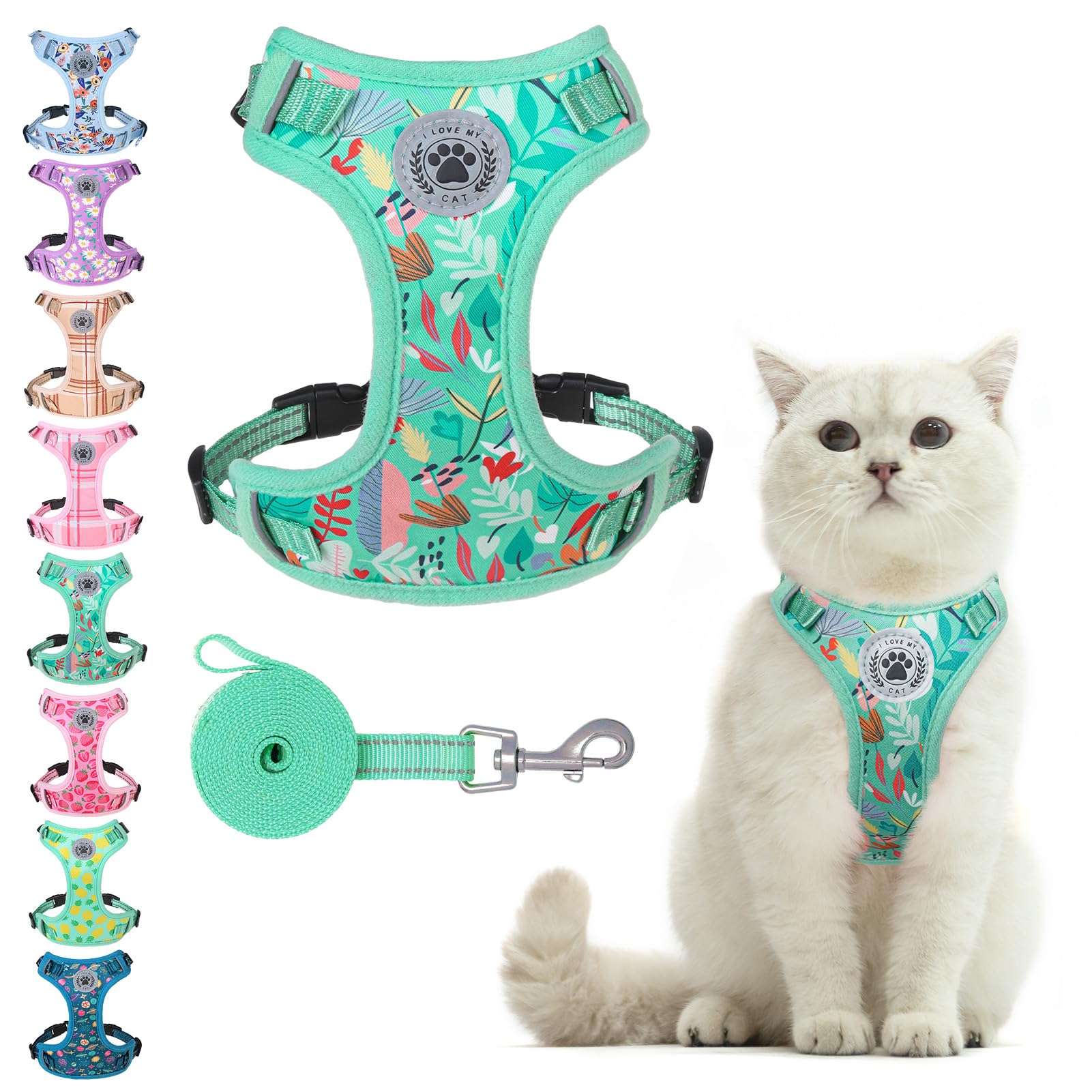 BEAUTYZOO Cat Harness and Leash Set for Walking Escape Proof, Neck Release Adjustable Harnesses for Kitten Puppy Small Medium La