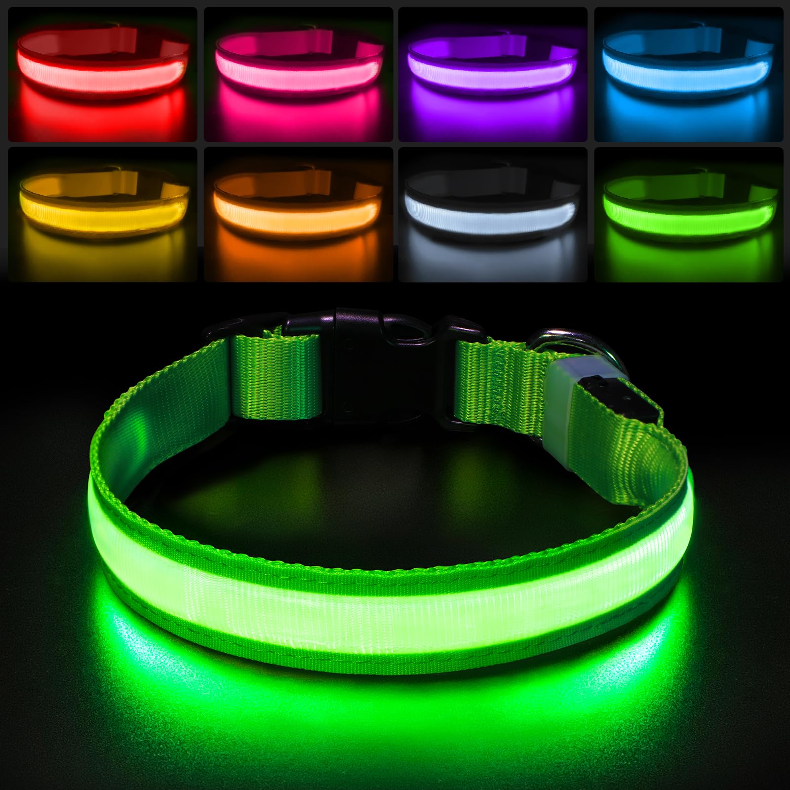Pceotllar Light Up Dog Collar For Night Walking - Led Dog Collar Light Rechargeable Color Changing, Glow In The Dark Dog Collars Waterproof Glowing Dog Collars For Large Small Medium Dogs