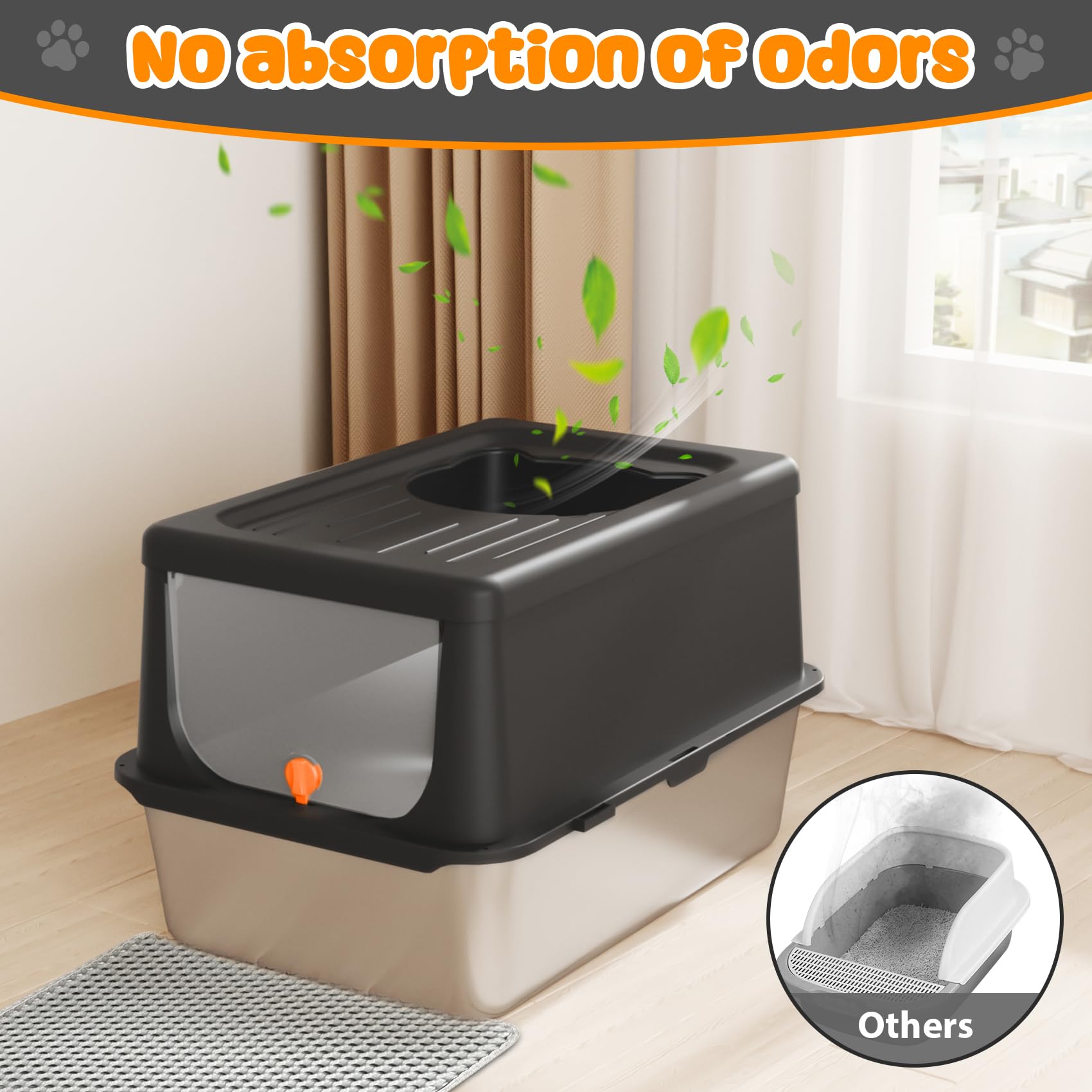 Lihoooom Litter Box With Lid, Stainless Steel Litter Box Xl, 14'' H Metal Cat Box With High Sides Wall Enclosure, Cat Pan, Non-S