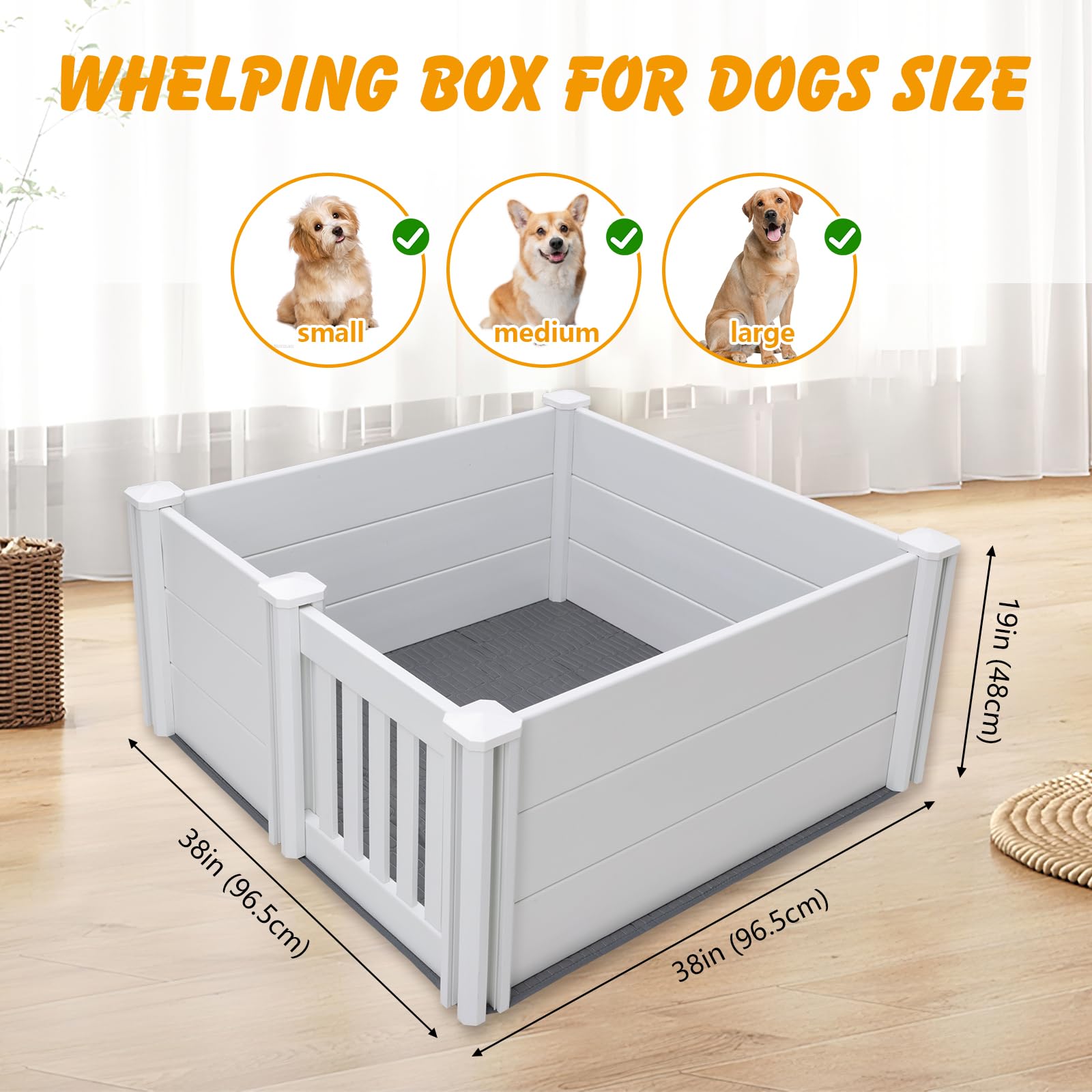 Whelping Box For Dogs,38 * 38 * 19In Whelping Box For Puppies With Adjustable Height Door,Pvc Puppy Playpen,Puppy Whelping Suppl