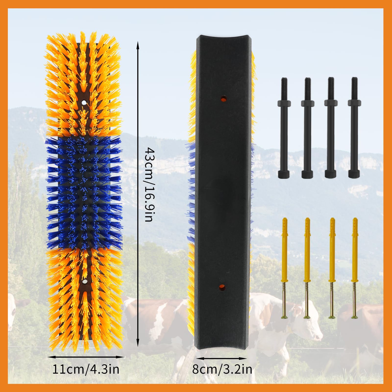 Livestock Scratch Brush With 4 Screws,Animal Back Scratching Brush For Cow,Cattle,Sheep, Horses,Pigs,Massage Grooming Tool (Yell