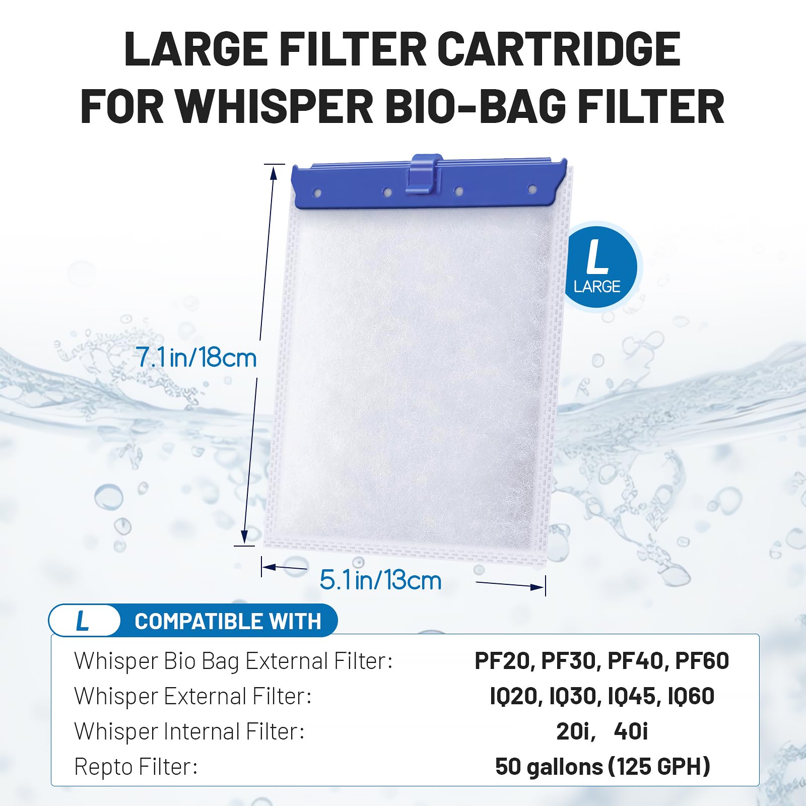 Esctabalt 10 Count Large Filter Cartridges Compatible With Whisper Bio Bag Filters, Large Aquarium Filter Cartridge For Whisper