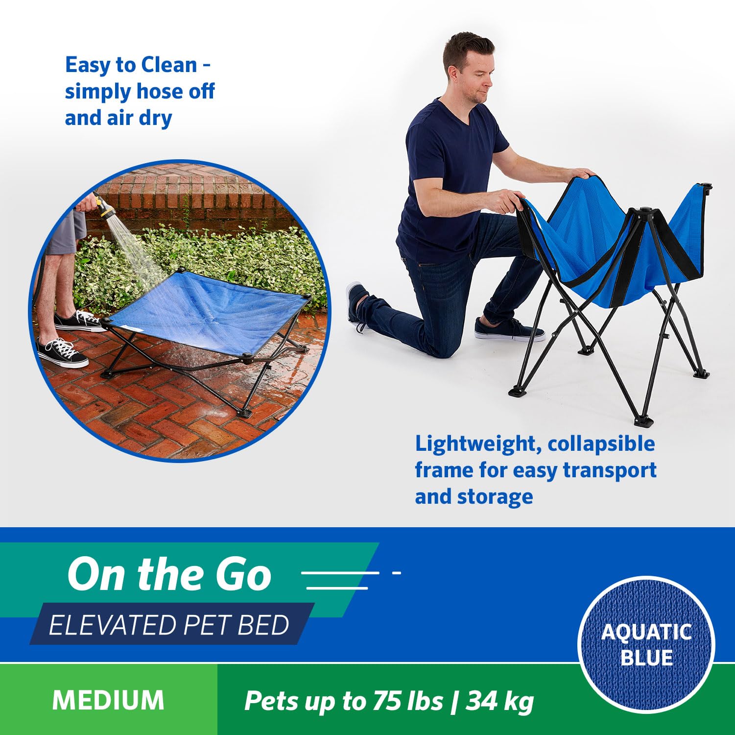 Coolaroo On The Go Pet Bed - Aquatic Blue - Medium (30'' 30'')