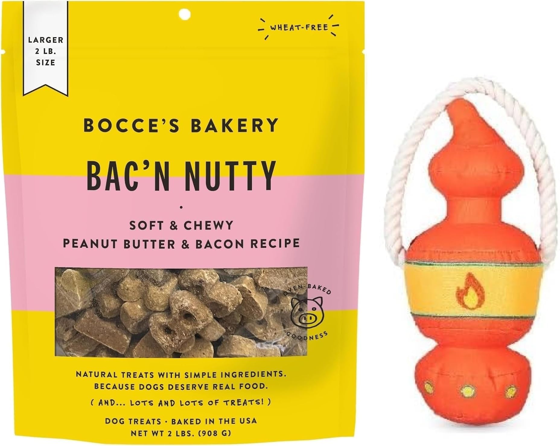 Boccces Bakery Bacn Nutty Dog Treats - Peanut Butter & Bacon 2 LBs (Larger Size) - Simple Ingredients; Wheat-Free Plus A Lanter
