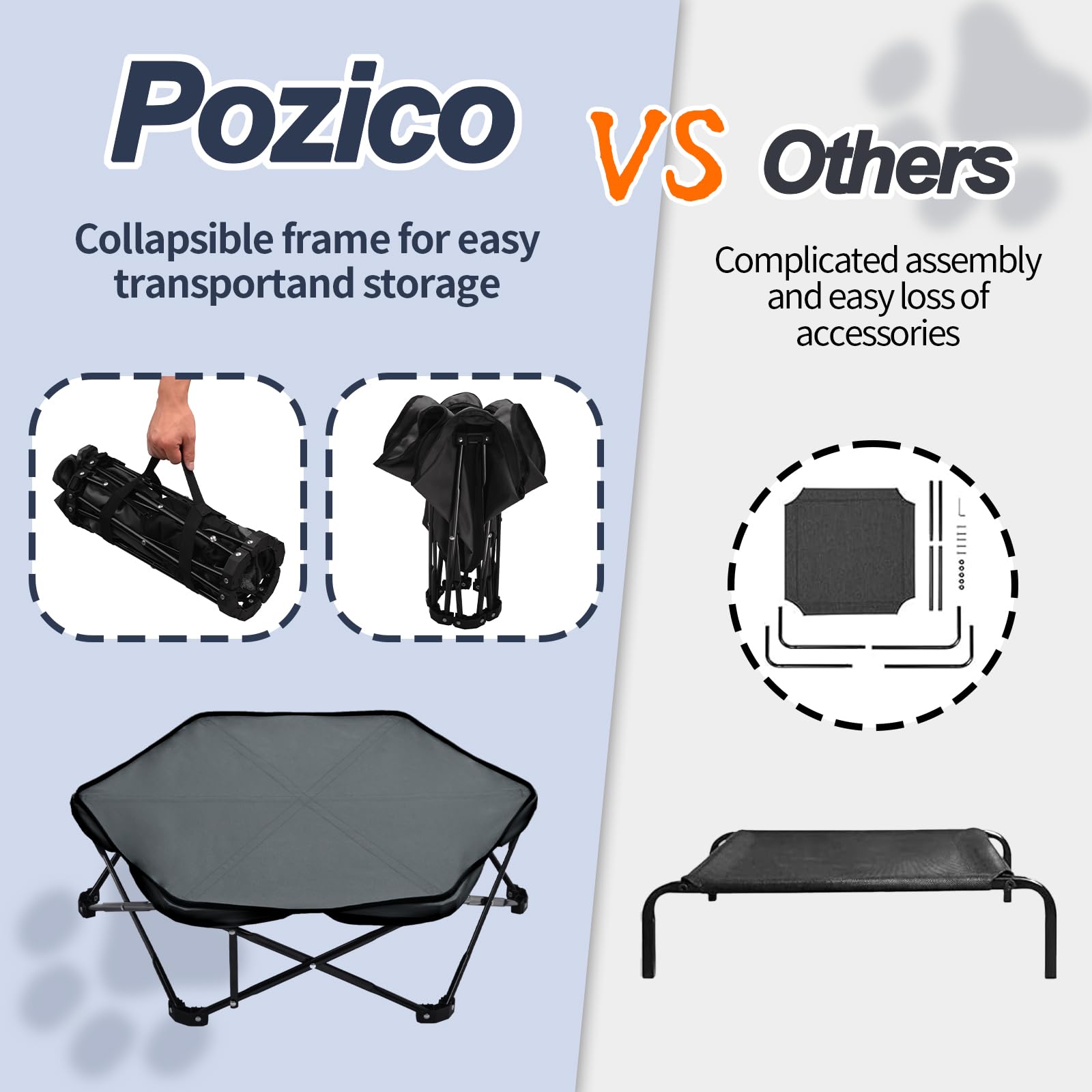 Pozico Hexagonal Elevated Dog Bed, 32'' Foldable Pet Cot With Carry Handle, Removable Plush Cushion, Breathable Raised Frame For