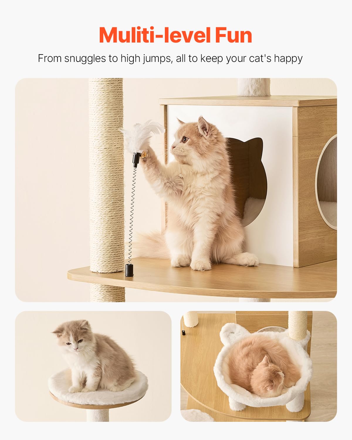 VEVOR Large Cat Tree, 68.9 inches Tall, Cat Tower, Multi-Level Cat Condo Furniture Activity Center with Cozy Perches, Sisal Scra
