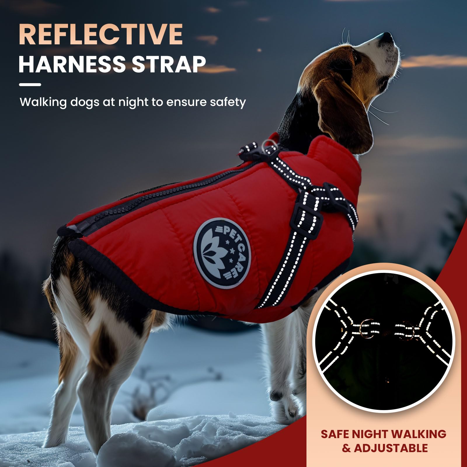 Petcare Winter Dog Coat With Harness - Built-In Waterproof Jackets, Warm Fleece Vest, Windproof Snowsuit, Reflective, Cold Weath