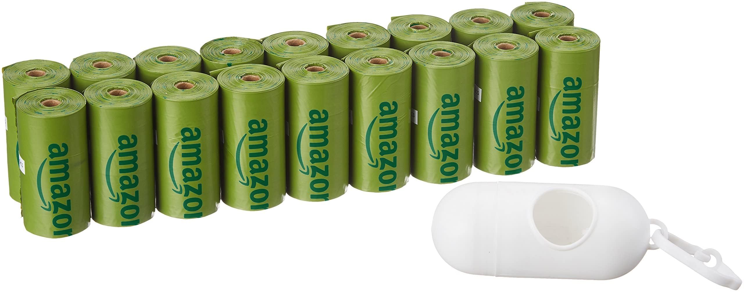 Amazon Basics Dog Poop Bags With Dispenser, 270 Count, Enhanced For Guaranteed Leakproof, Cucumber Scented, Includes Leash Clip