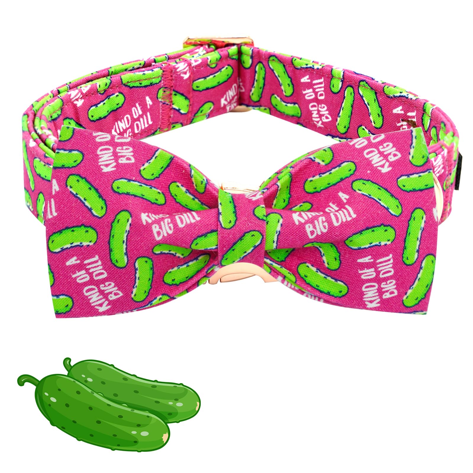 Elegant Little Tail Dog Collar, Dill Pickles Print Pet Collars With Bow Soft Cutton Boy Puppy Gift Adjustable Pink Bowtie Dog Co