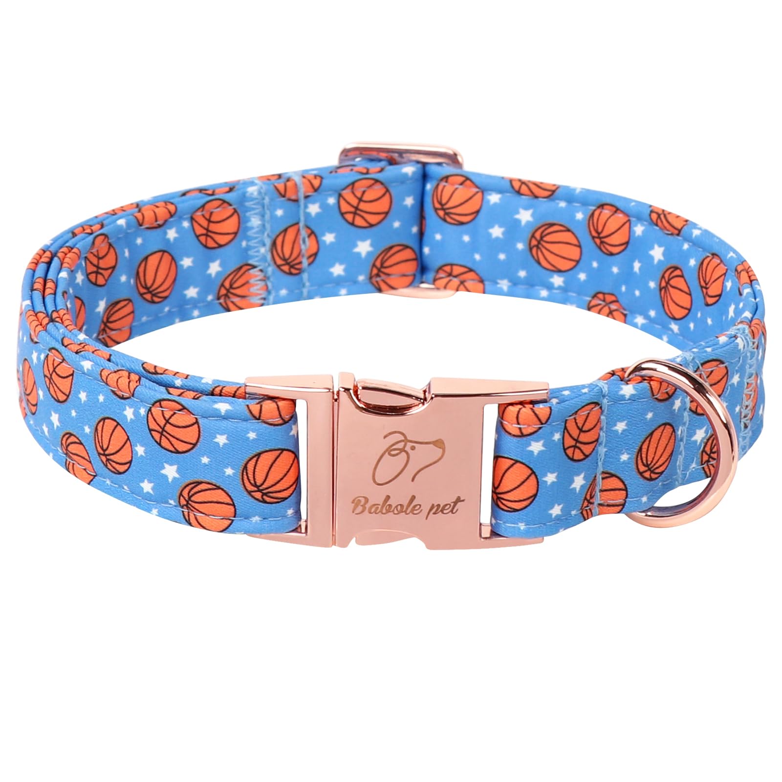 Babole Pet Adjustable Boy Dog Collar - Cute Blue Basketball Print Dog Collars For Small Dogs, Durable Pet Heavy Duty Metal Buckl