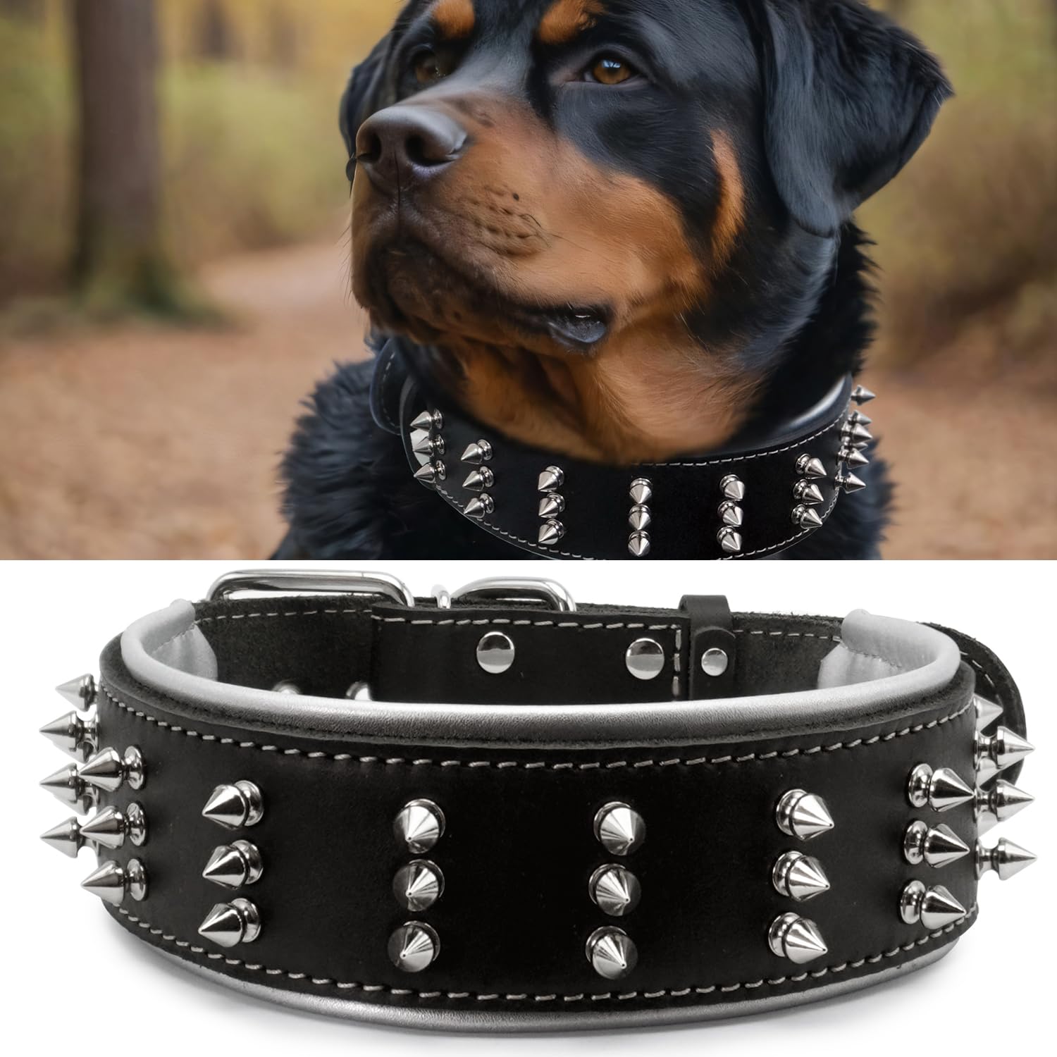 Spiked Leather Dog Collar - Premium Handmade Genuine Leather, 2.2-Inch Wide, Bold Protection And Stylish Design, Ideal For Power