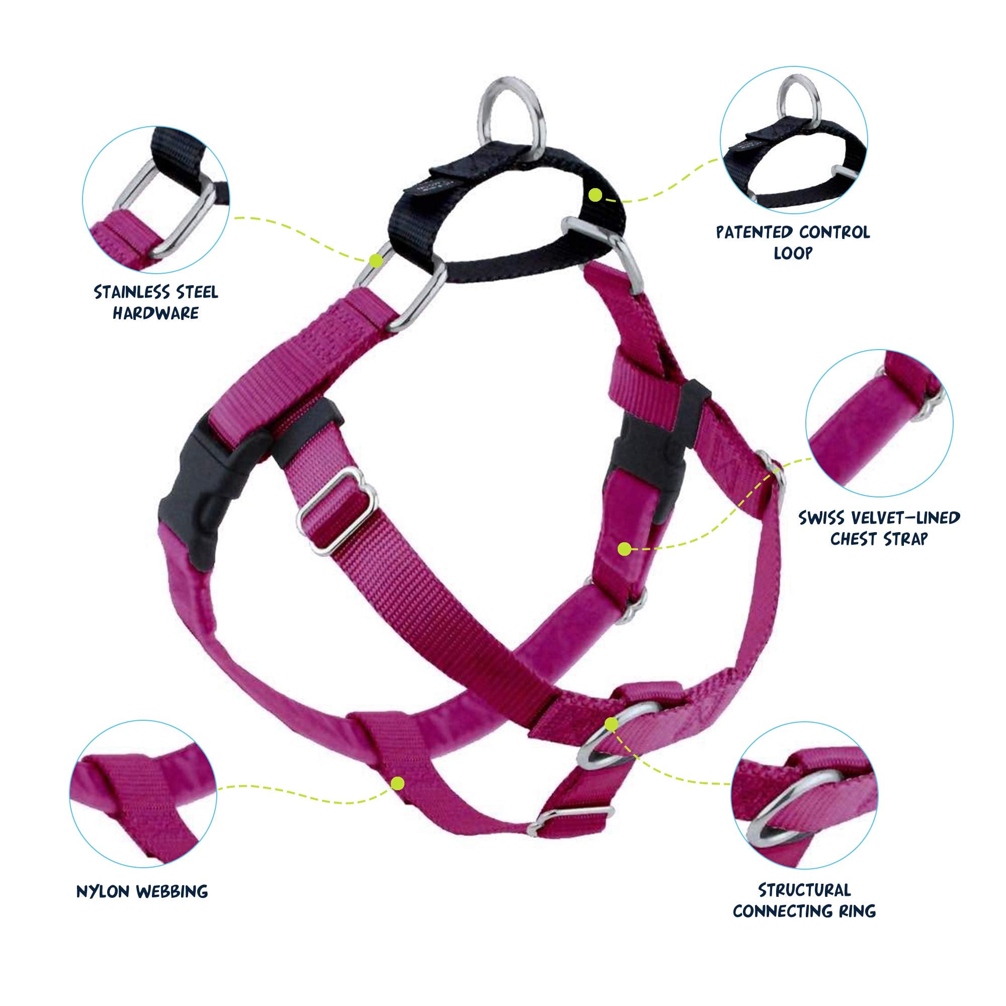 2 Hounds Design Freedom No Pull Dog Harness, Adjustable Harness And Leash Set, Easy Walking & Comfortable Control, Fits Small, Medium & Large Dogs, Solid Colors, Made In Usa, 1' Xxl, Raspberry