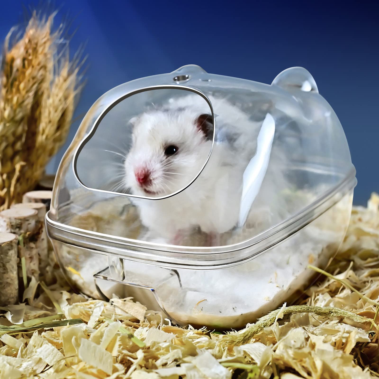 Lazyyzal Hamster Bathtub,Hamster Bathroom,Small Animal Habitat Décor,Sand Bath Container Transparent Beds,Hamster Bed,Ice Bathtub,Sleep Pad Nest,Sand Bath Box For Small Pet Animals Cage Accessories(S)