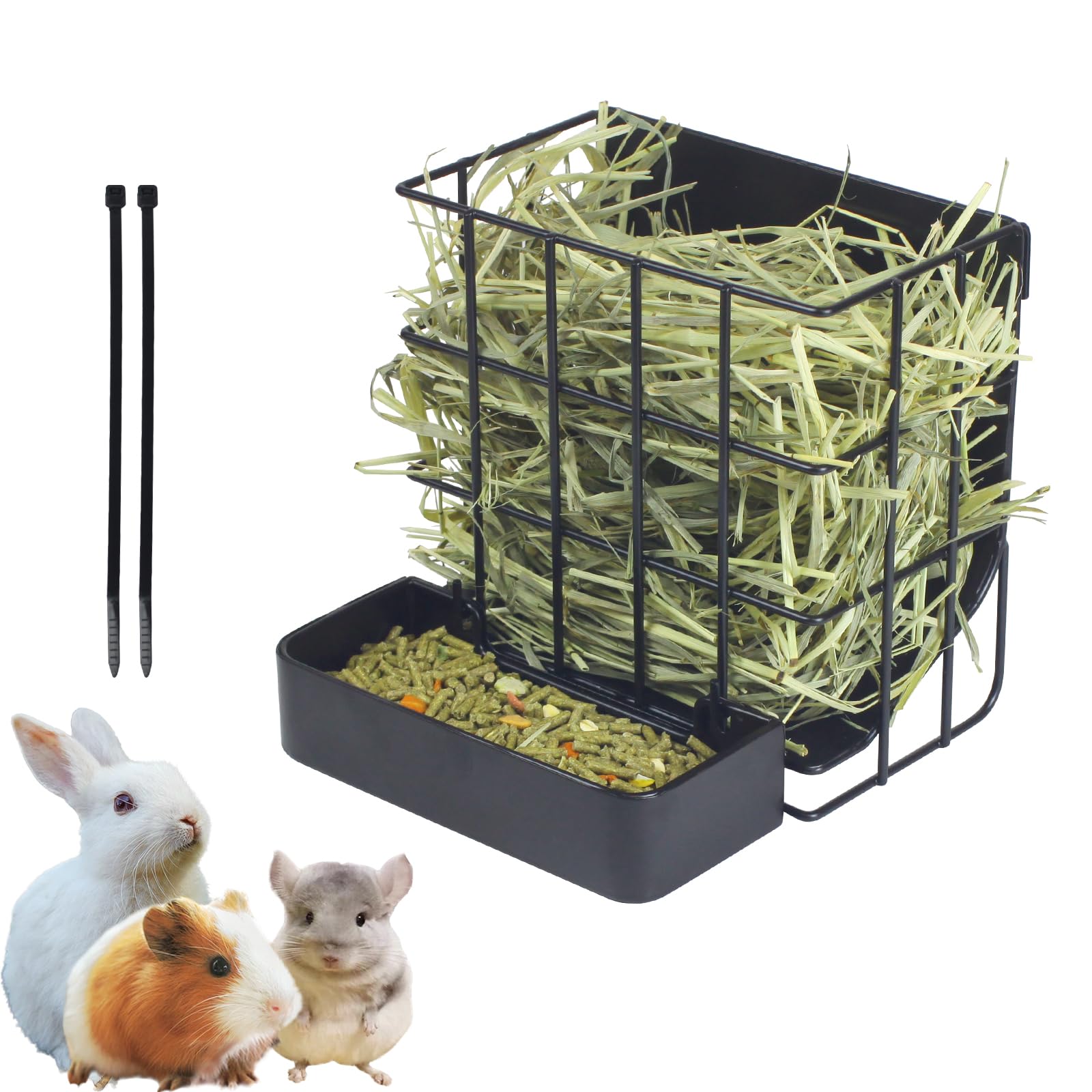 Rabbit Hay Feeder Guinea Pig Hay Feeder, Hay and Food Holder with Hook Heavy-Duty Metal Frame Hay Rack,for Bunny, Guinea Pigs,Ch