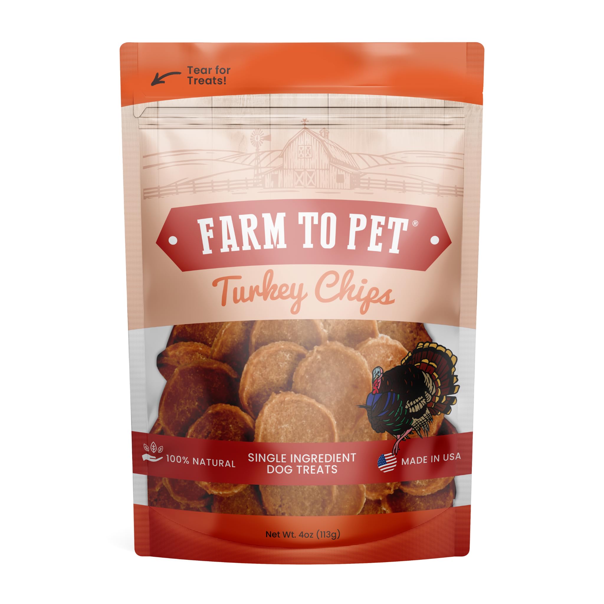 Farm To Pet Dog Training Treats, Healthy Turkey Chips for Dogs - 4 oz, 100% Human Grade Turkey Breast, All Natural, Single Ingre