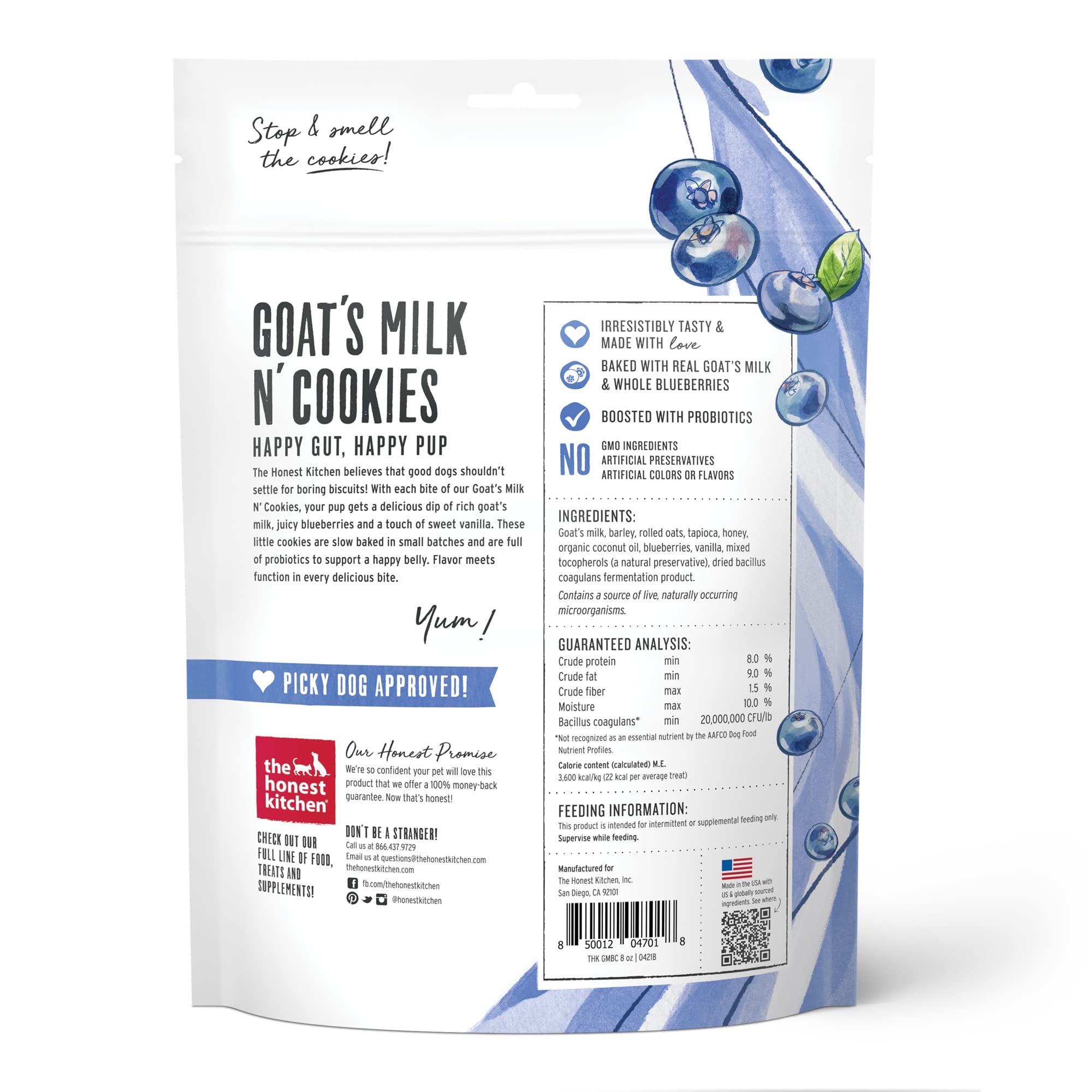 The Honest Kitchen Goat's Milk N' Cookies Treats with Blueberries & Vanilla, 8 oz Bag