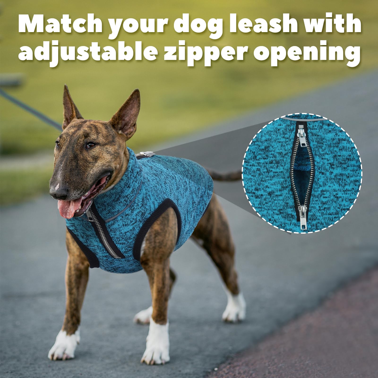Rozkitch Dog Sweater, Blue, 4Xl, Knit Fabric & Fleece, Zipper Closure, Reflective, All Seasons