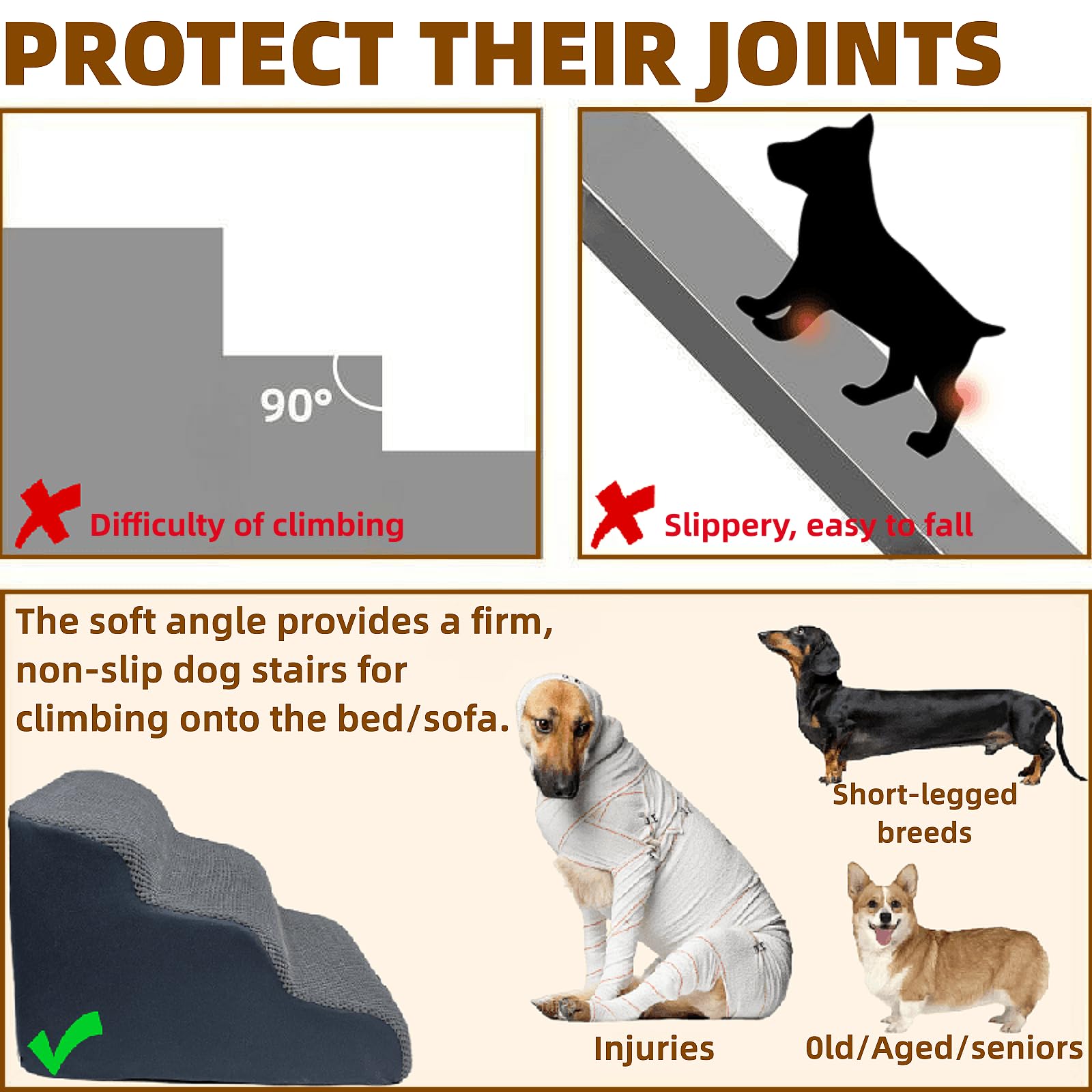 Dog Stairs To High Beds, 3-Step Dog Stairs For Dogs To Get On Bed Couch High 16''-20 Inch, Dog Pet Stairs For Small Large Dogs C