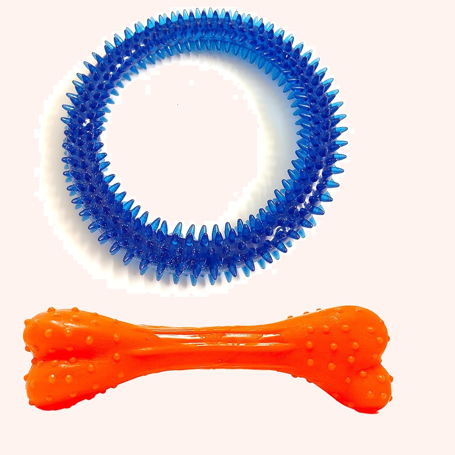 Rvpaws Combo Pack Of 2 Chew Toys  Bone & Spike Ring  Ideal For Teething Puppies & Small Dogs