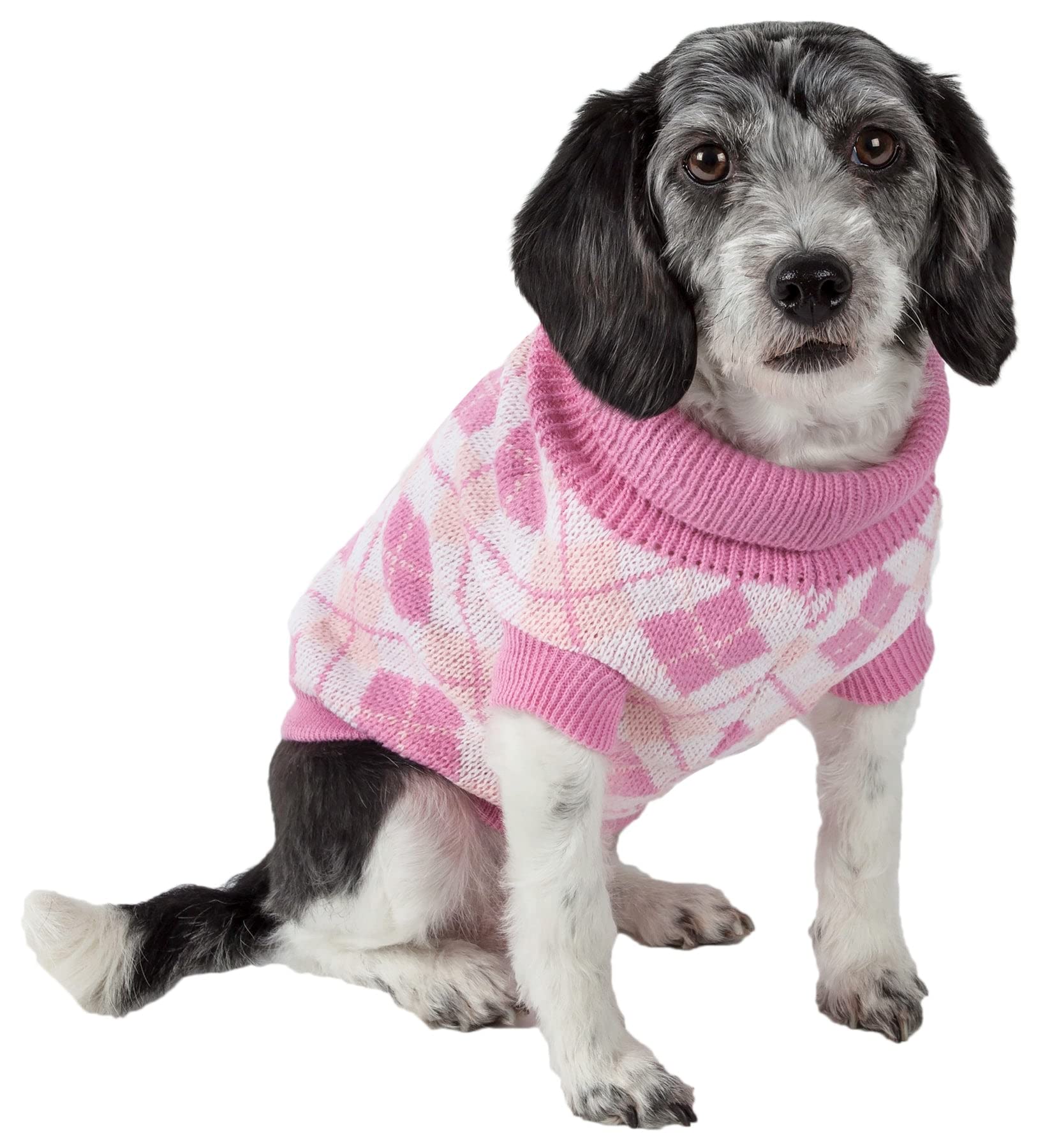 Pet Life  Argyle Style Weaved Pet Sweater - Designer Heavy Cable Knitted Dog Sweater with Turtle Neck - Winter Dog Clothes Desig