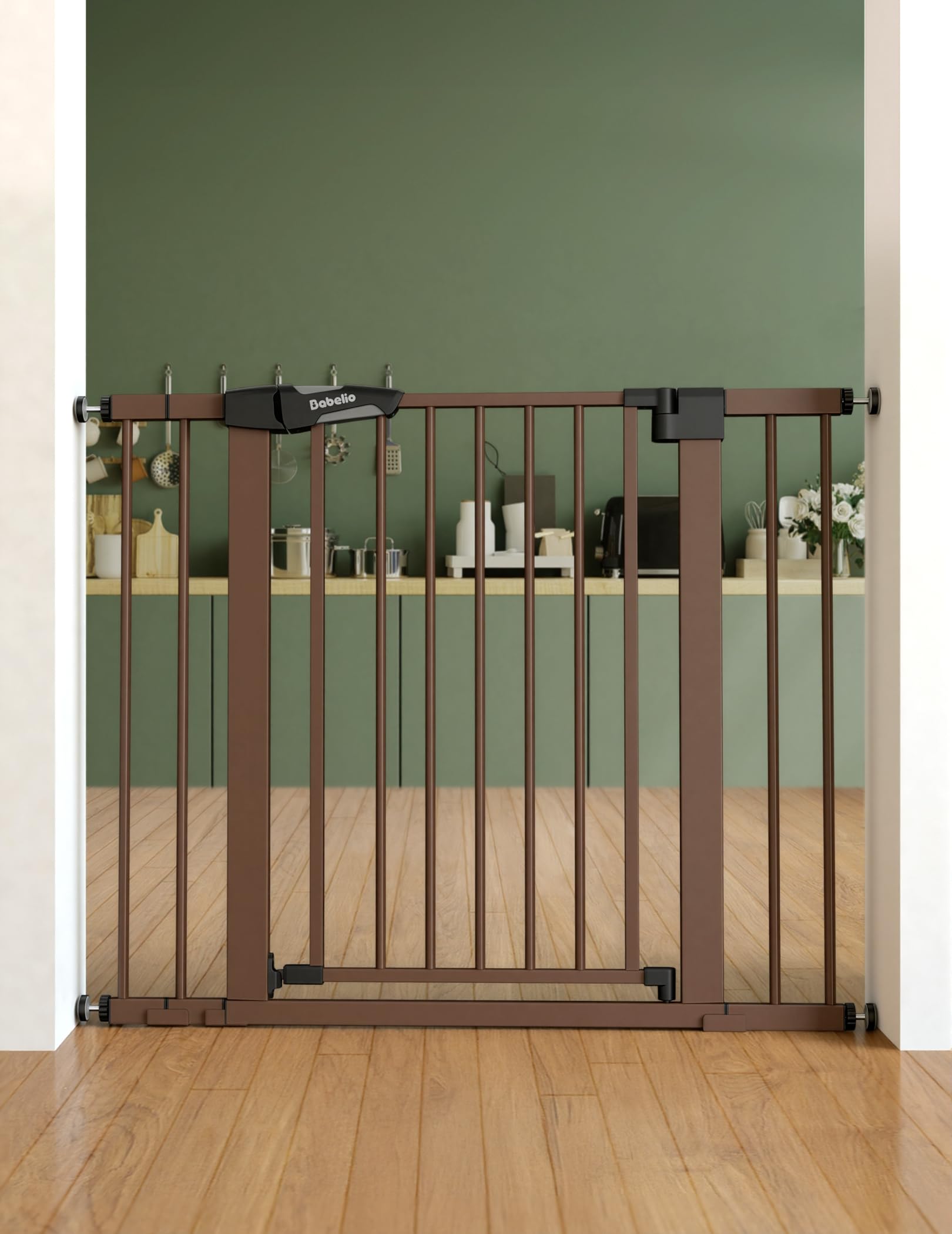 Babelio Baby Gate for Doorways and Stairs, 26-40 Auto Close Dog Gate, PressGuard C5, Easy-Install Pressure Mounted Satey Door, N