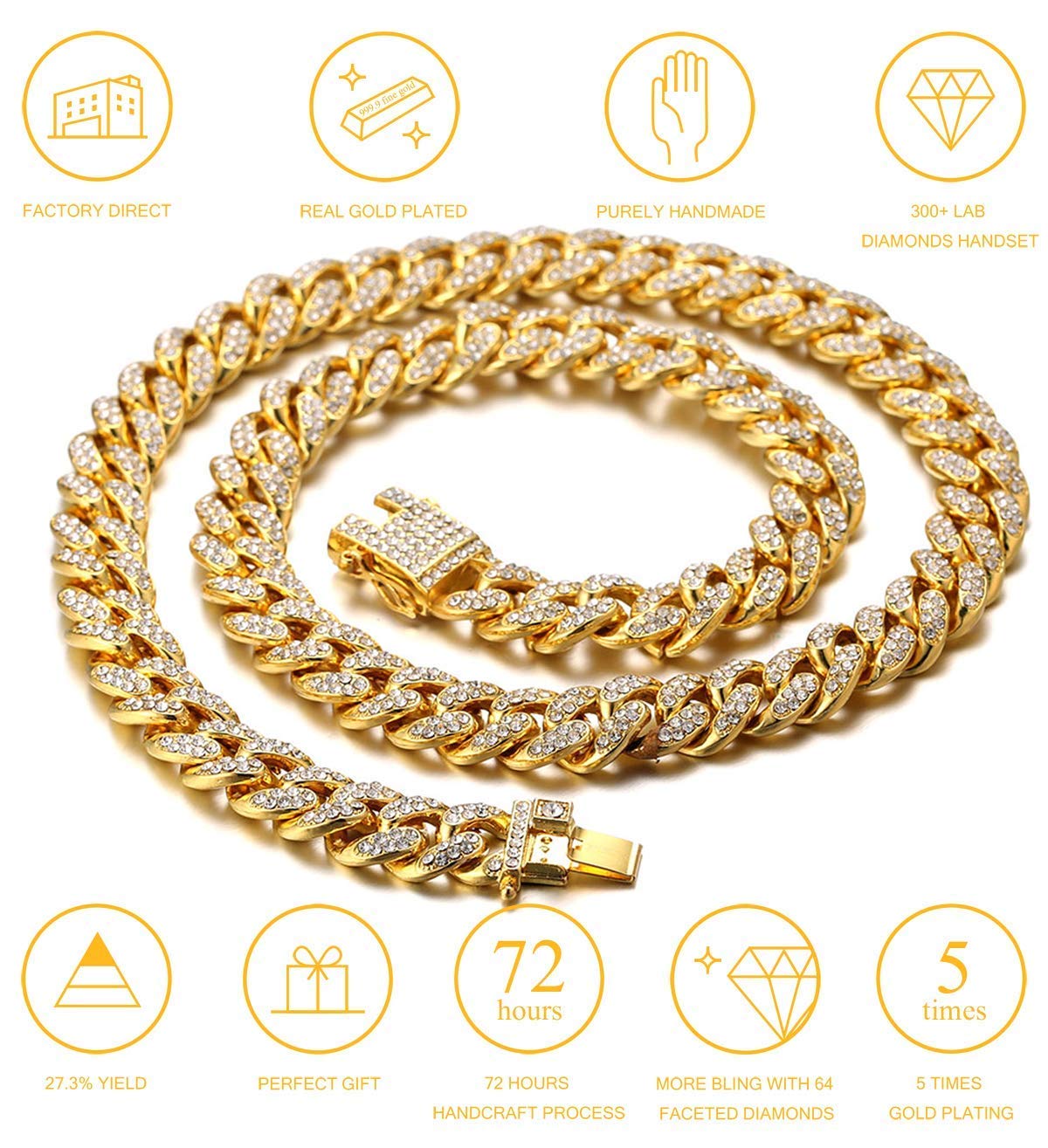 Halukakah Cat Collar - Carat - Iced Out Diamond Cuban Link Gold Chain For Cats & Kittens - 18K Real Gold Plated 8'' Collar Size
