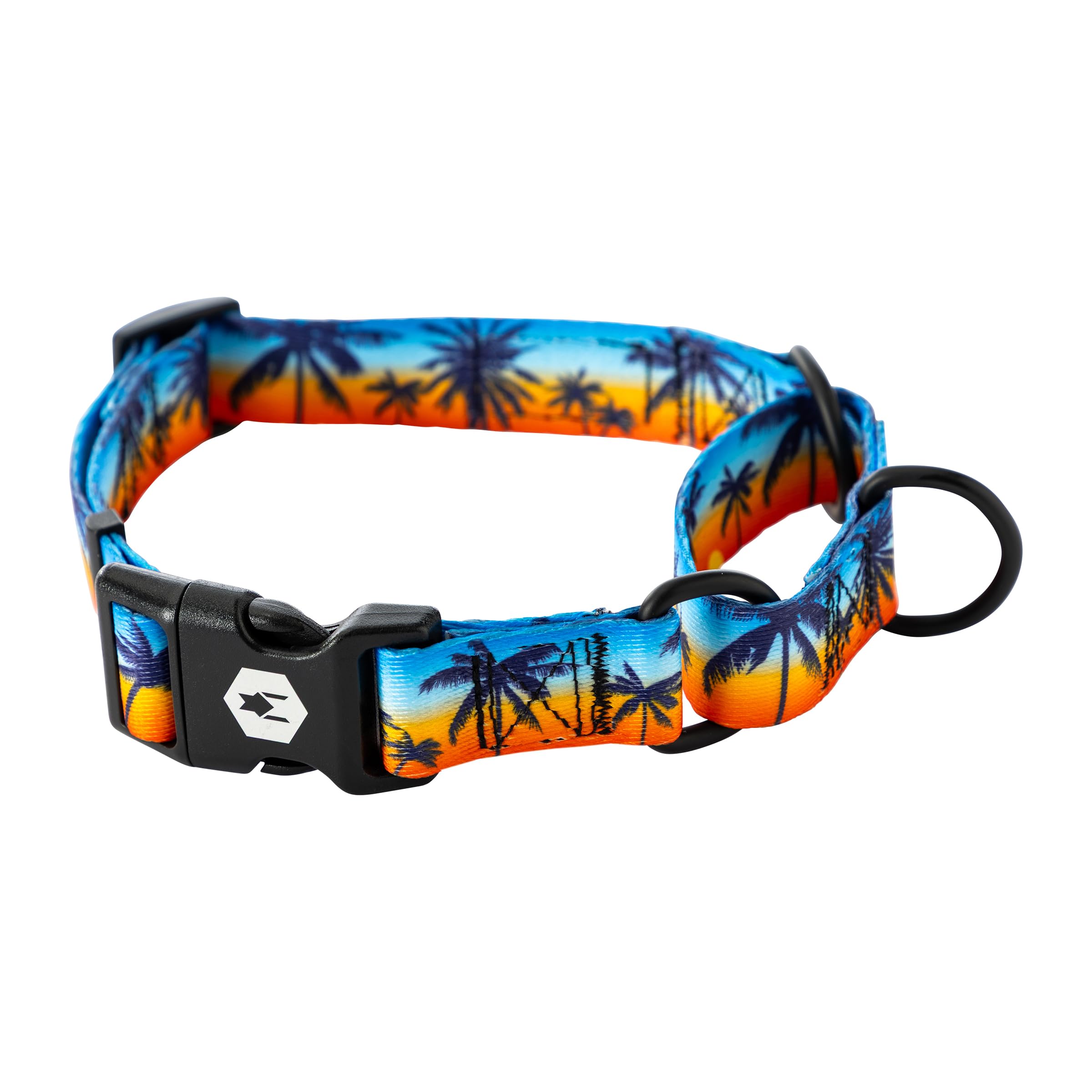 Wolfgang Heavy Duty Martingale Dog Collar With Quick Release Nylon Buckle For Walking & Training, Sunsetpalms Print, Small