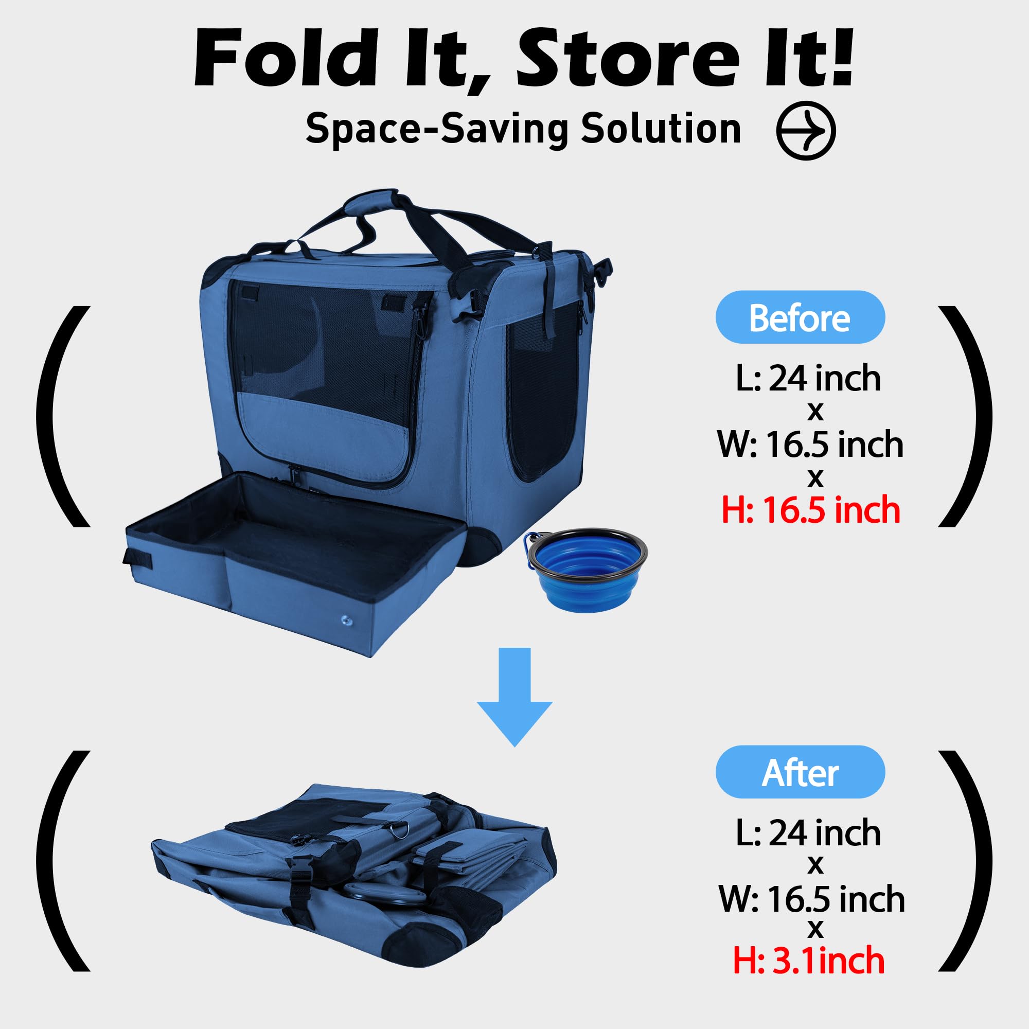 Prutapet Large Cat Carrier 24'X16.5'X16.5' Soft-Sided Portable Pet Crate For Car Traveling With Collapsible Litter Box And Bowl