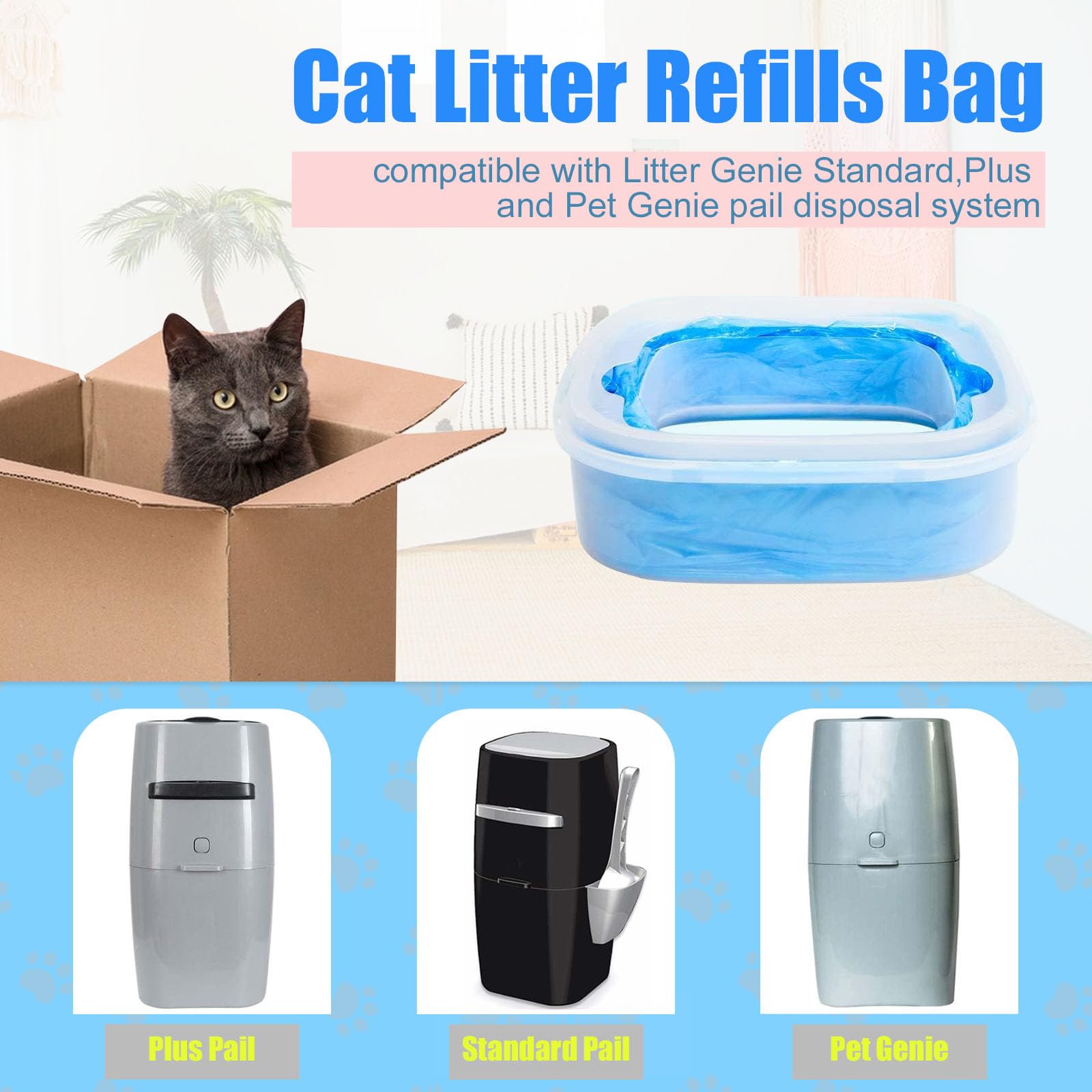 Astrallgn 12 Pack Cat Litter Refills, Scented, Compatible with Genie Bags, Blue