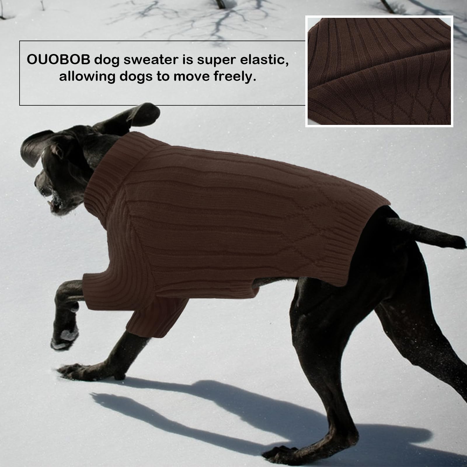 OUOBOB XXXL Dog Sweater for Giant Breed, Warm Winter Fall Dog Sweaters for Dog Girls Boys, Turtleneck Dog Knitwear, Doggie Chris