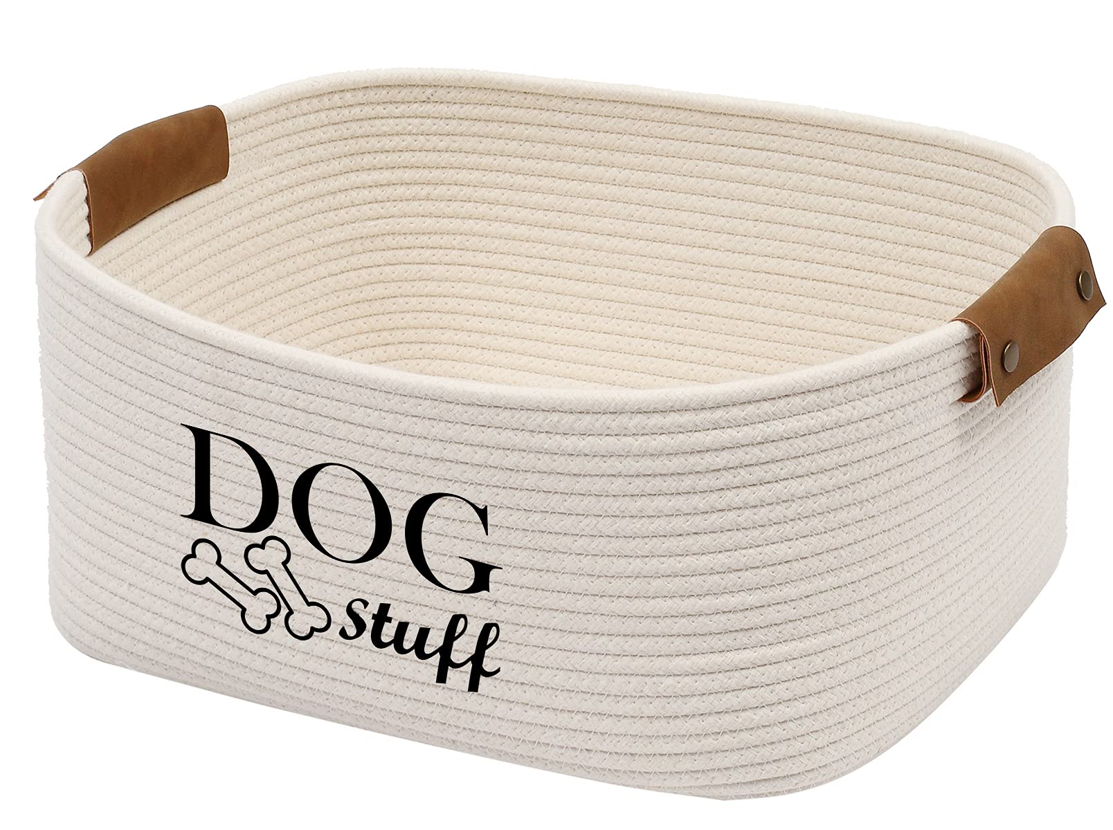 Geyecete Square Dog Toy Basket Storage Cotton Rope Storage Basket Pet/Pet Toy and Accessory Storage Bin Doy Toy Box-Beige