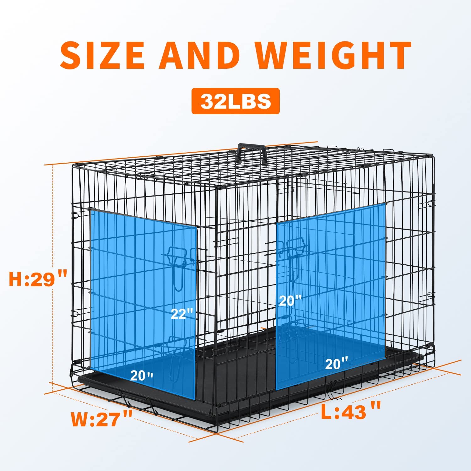 Hcy Dog Cage Dog Crate Dog Kennel Folding Metal Pet Crate For Small/Medium/Large Dogs 42 Inch Double Doors Puppy Kennel With Divider Panel Indoor Outdoor Travel Use(Black)