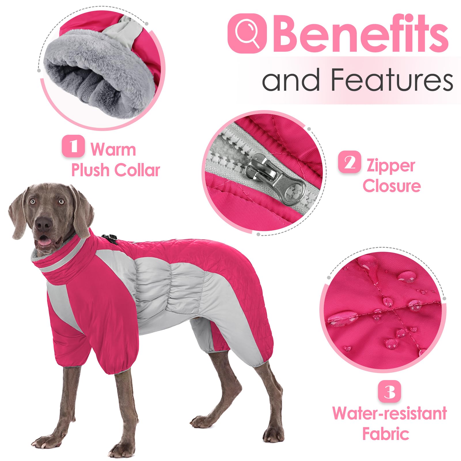 AOFITEE Dog Puffer Jacket: Windproof, Reflective Turtleneck Dog Snouseuit - Built-in Harness for Small/Medium/Large Dogs