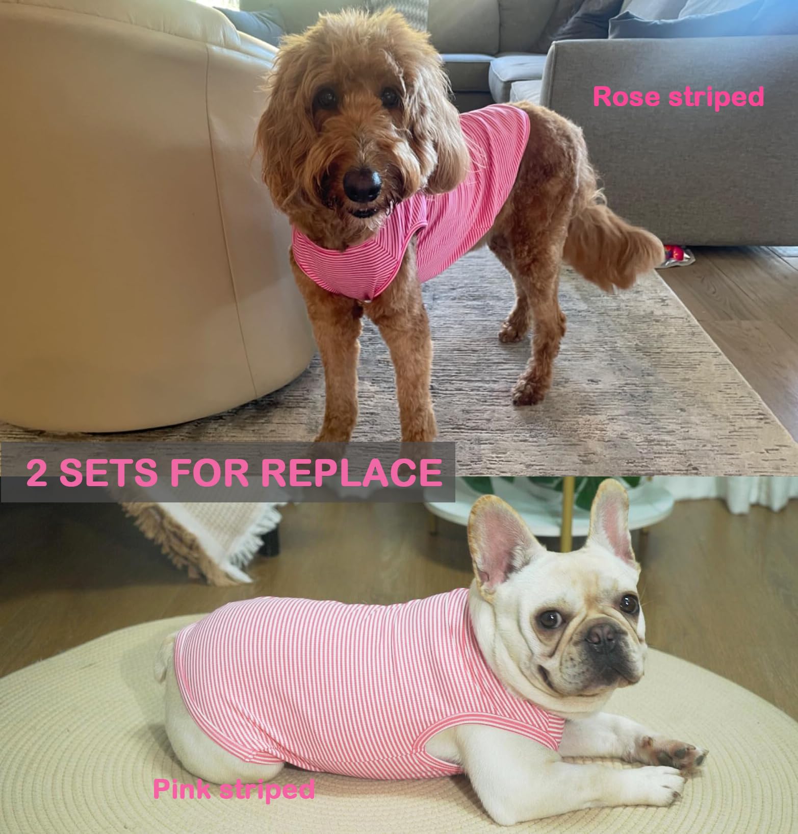 Sychien Dog Shirt,Combed Cotton T-Shirts,Soft Cool Boy Girl Tee For Medium Dogs French Bulldog,Pink Rose Striped M